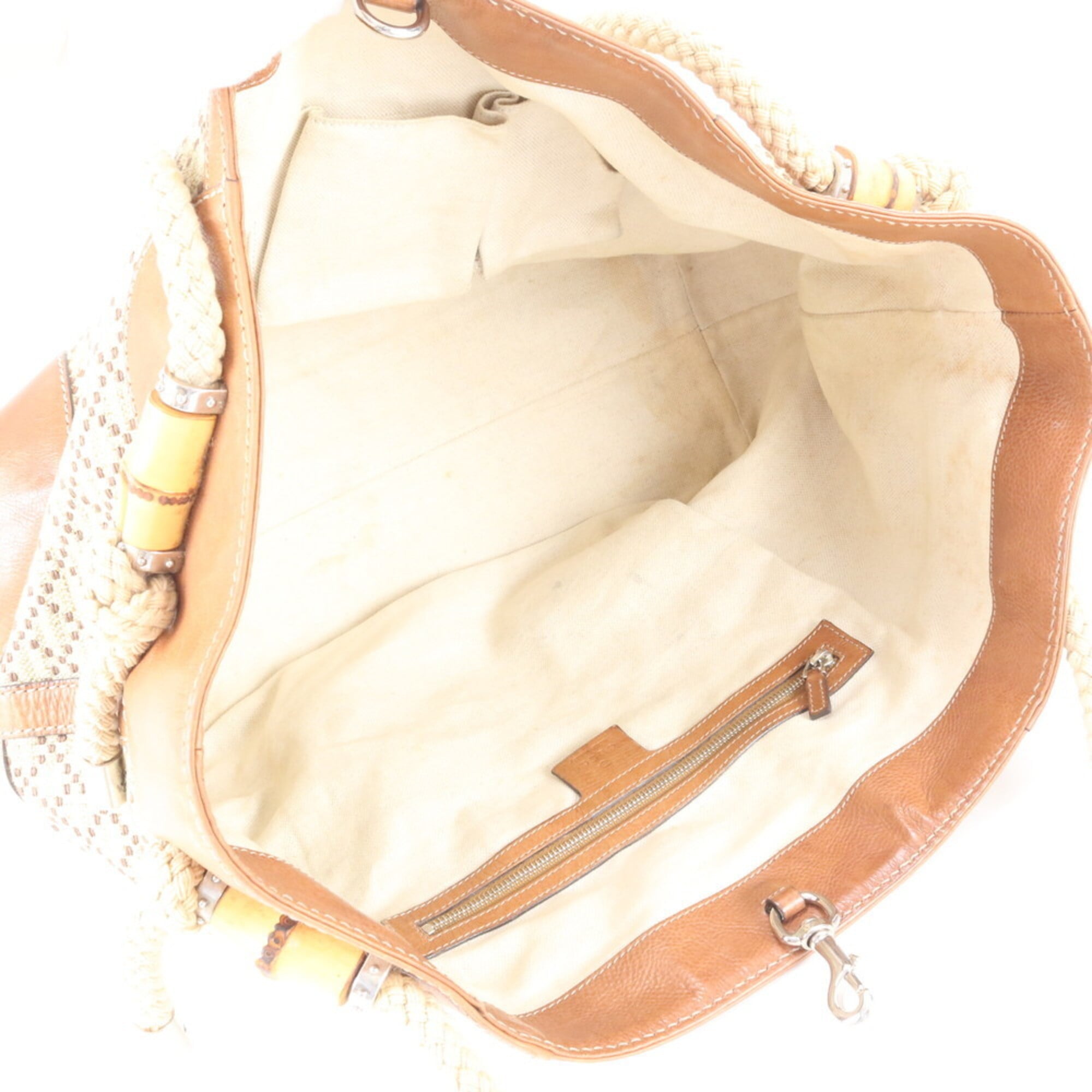 Gucci Diamante Beige Brown Leather Canvas Handbag (Pre-Owned)