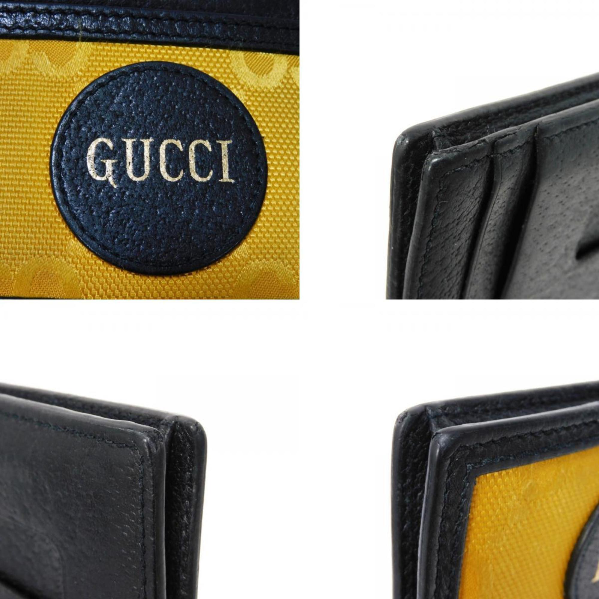 Gucci Black Yellow Nylon Leather Coin Purse/Coin Case (Pre-Owned)