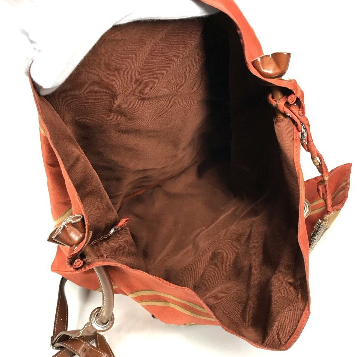 Hermes Orange Silk Leather Pouch Shoulder Bag (Pre-Owned)
