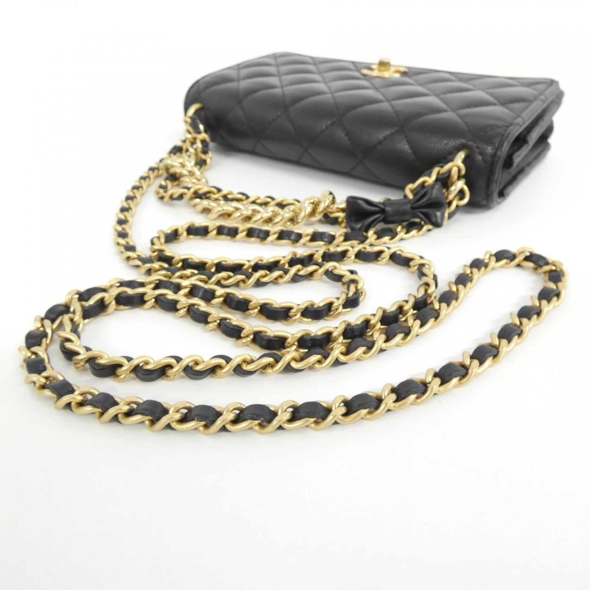 Chanel Black Grained Calfskin Chain/Shoulder Wallet (Pre-Owned)