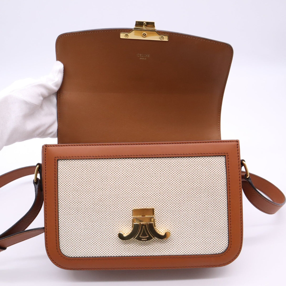 Celine Beige Brown Canvas Leather Shoulder Bag (Pre-Owned)