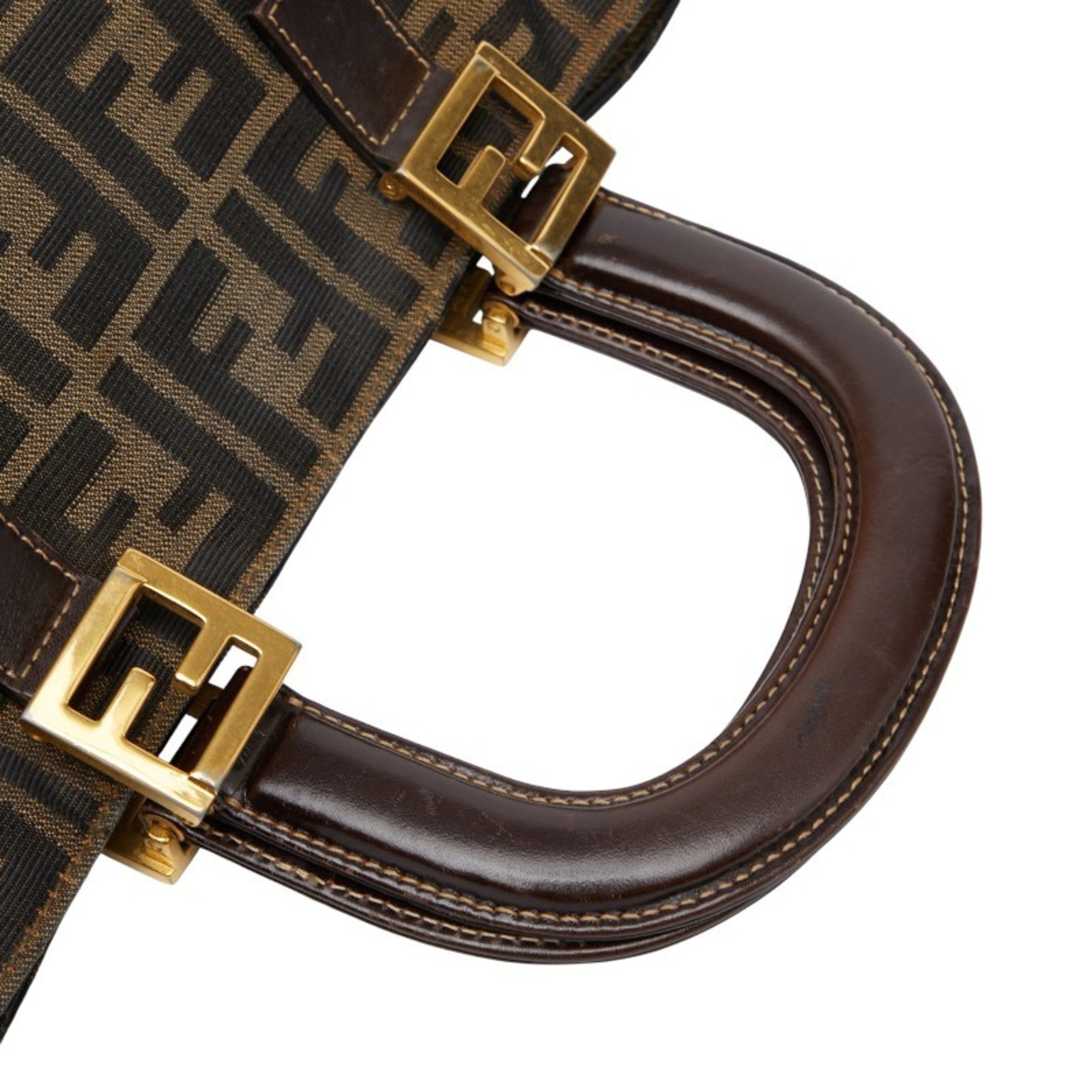 Fendi Black Brown Canvas Leather Handbag (Pre-Owned)