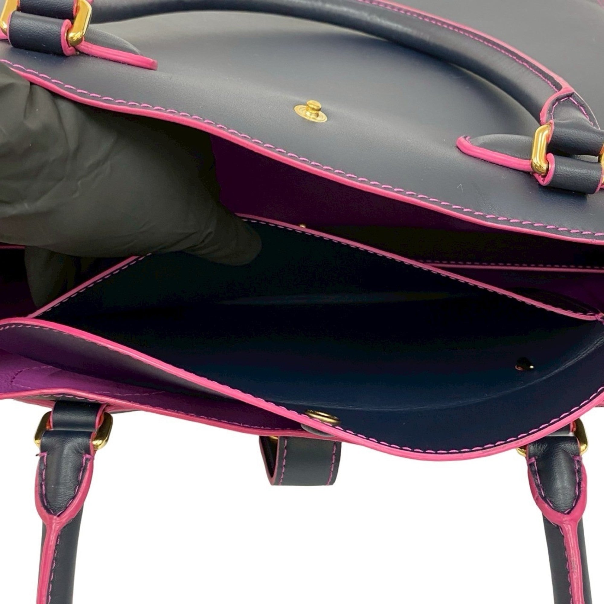 Loewe Navy Pink Leather Handbag Tote Bag (Pre-Owned)