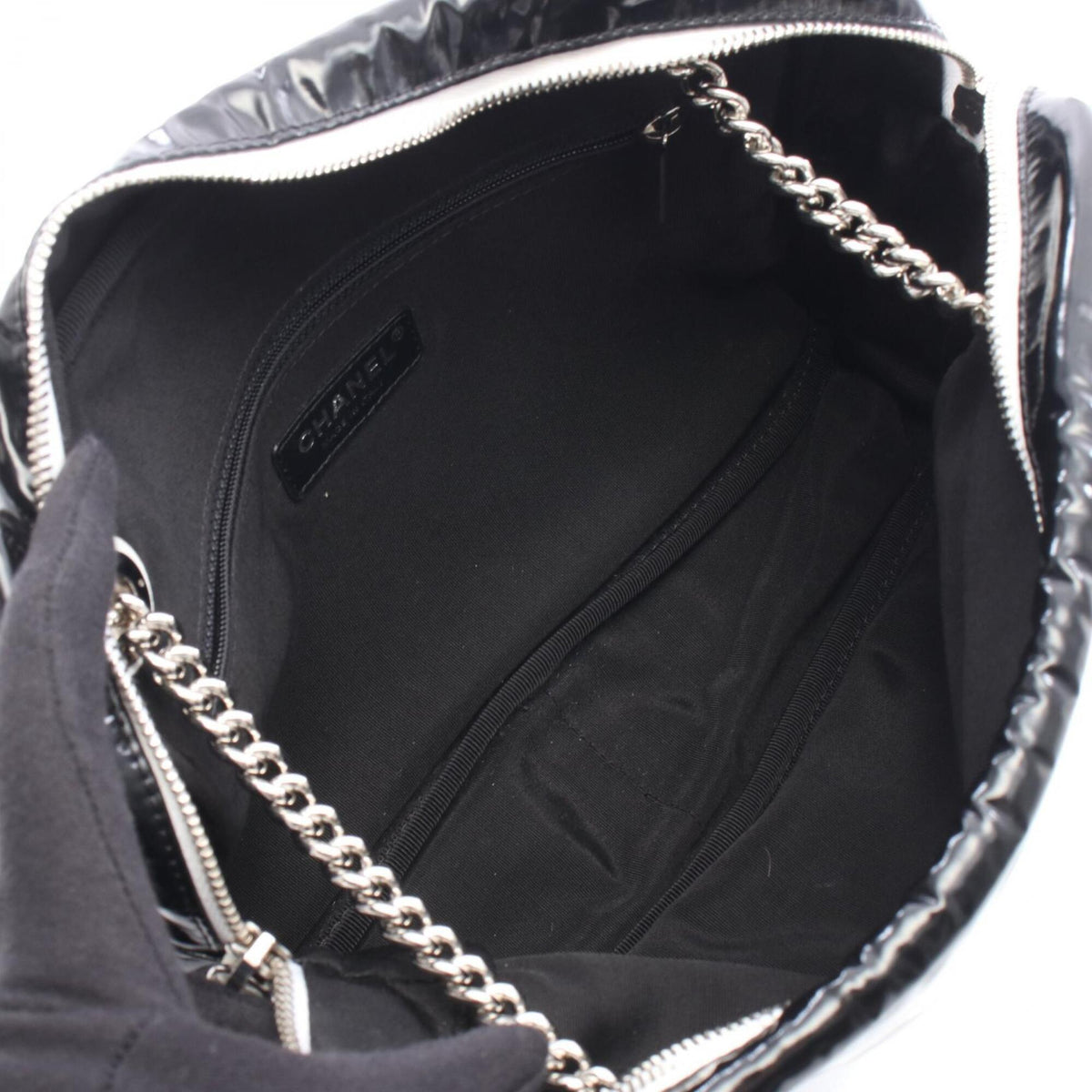 Chanel Black White Pvc Coated Canvas Leather Shoulder Bag (Pre-Owned)