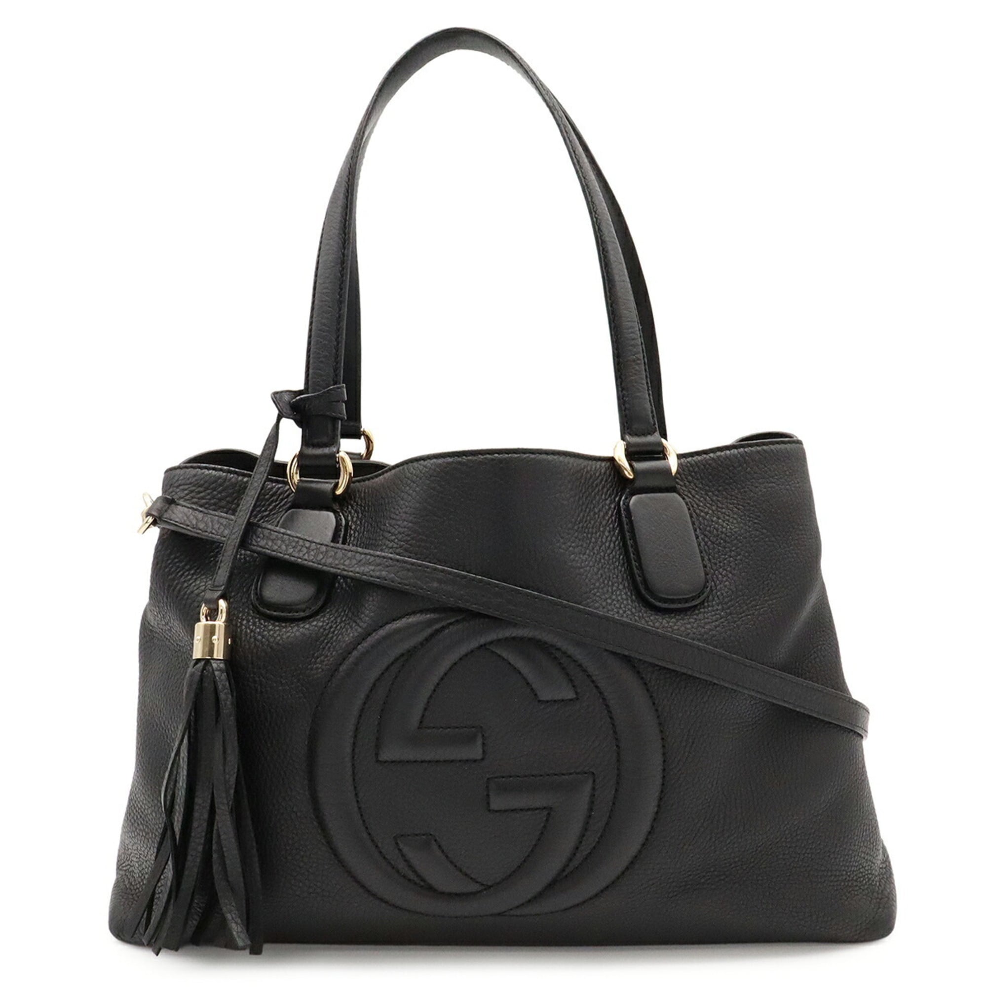 Gucci Black Yellow Leather Shoulder Bag Tote Bag (Pre-Owned)