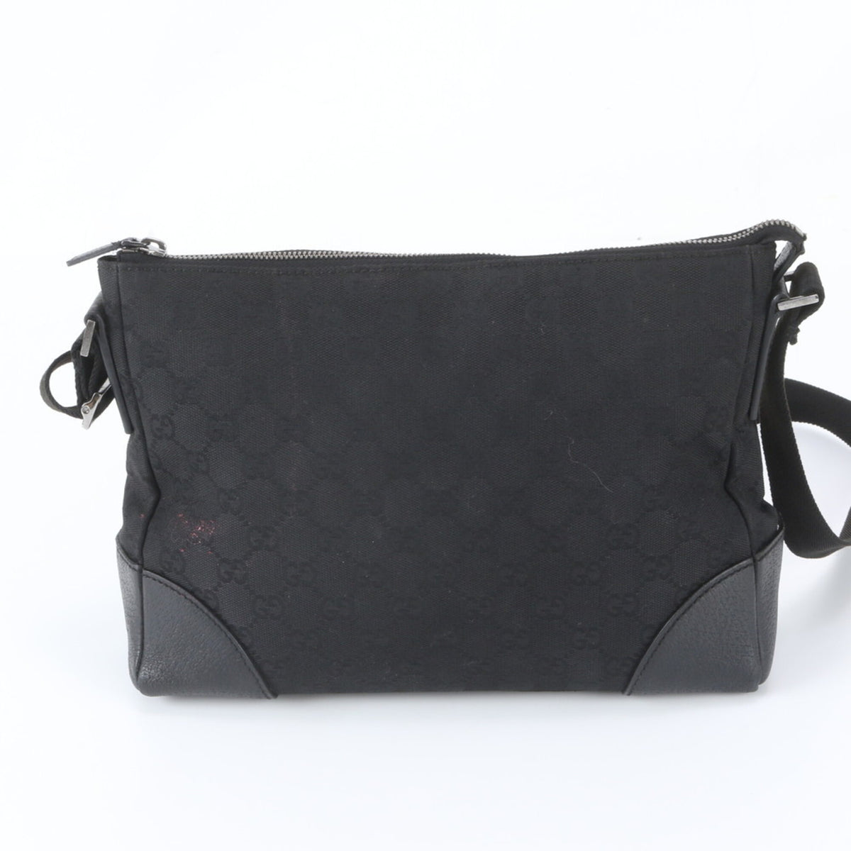 Gucci Black Leather Canvas Messenger Bag Shoulder Bag Tote Bag (Pre-Owned)