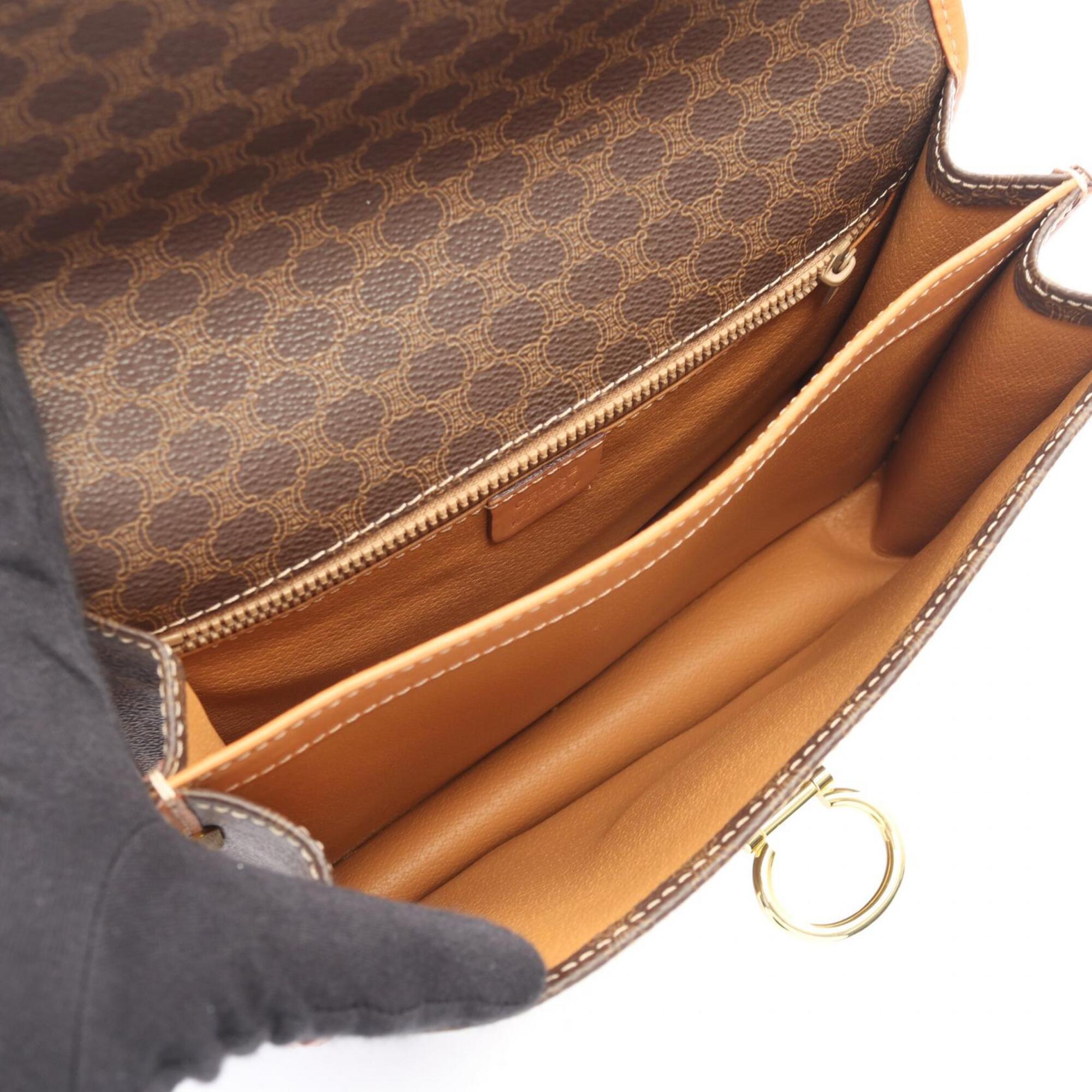 Celine Brown Coated Canvas Leather Handbag Shoulder Bag (Pre-Owned)