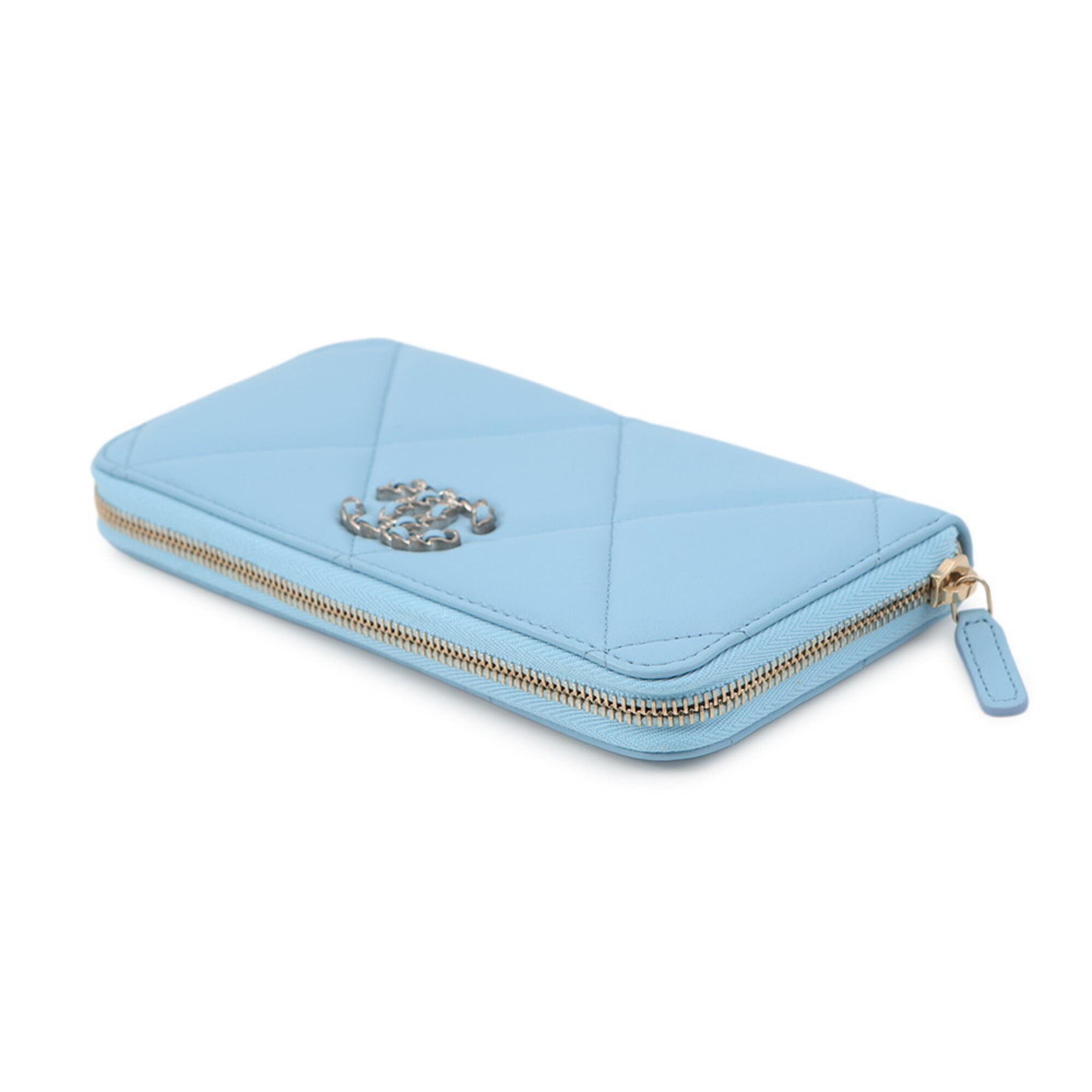 Chanel Light Blue Leather Long Wallet (Bi-Fold) (Pre-Owned)