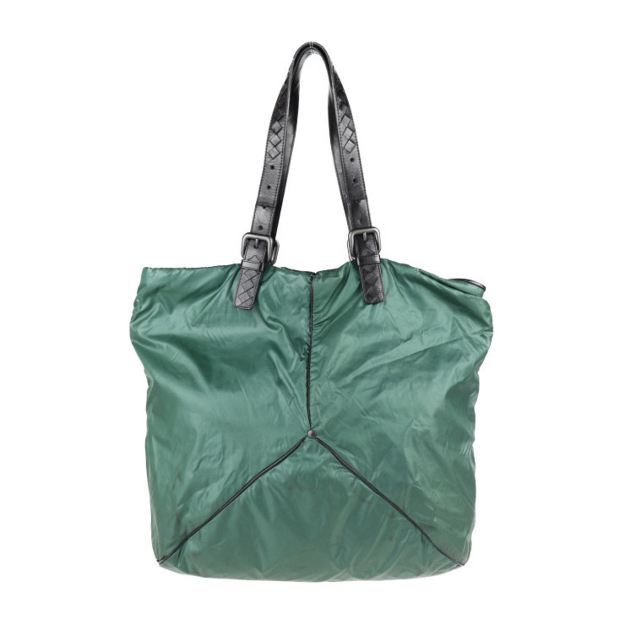 Bottega Veneta Black Green Nylon Handbag Shopping Bag Shoulder Bag Tote Bag (Pre-Owned)