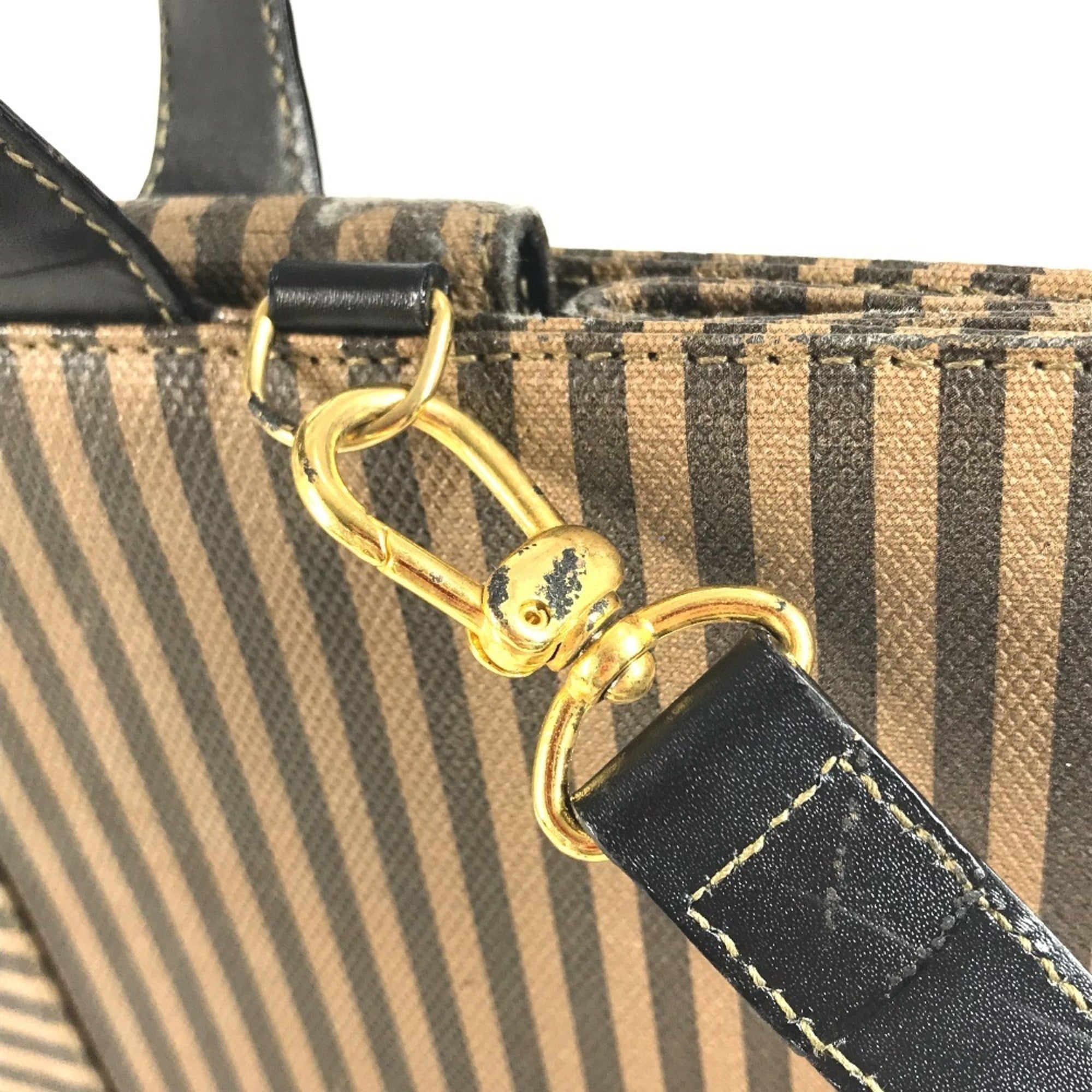 Fendi Black Brown Leather Coated Canvas Handbag Shoulder Bag Tote Bag (Pre-Owned)