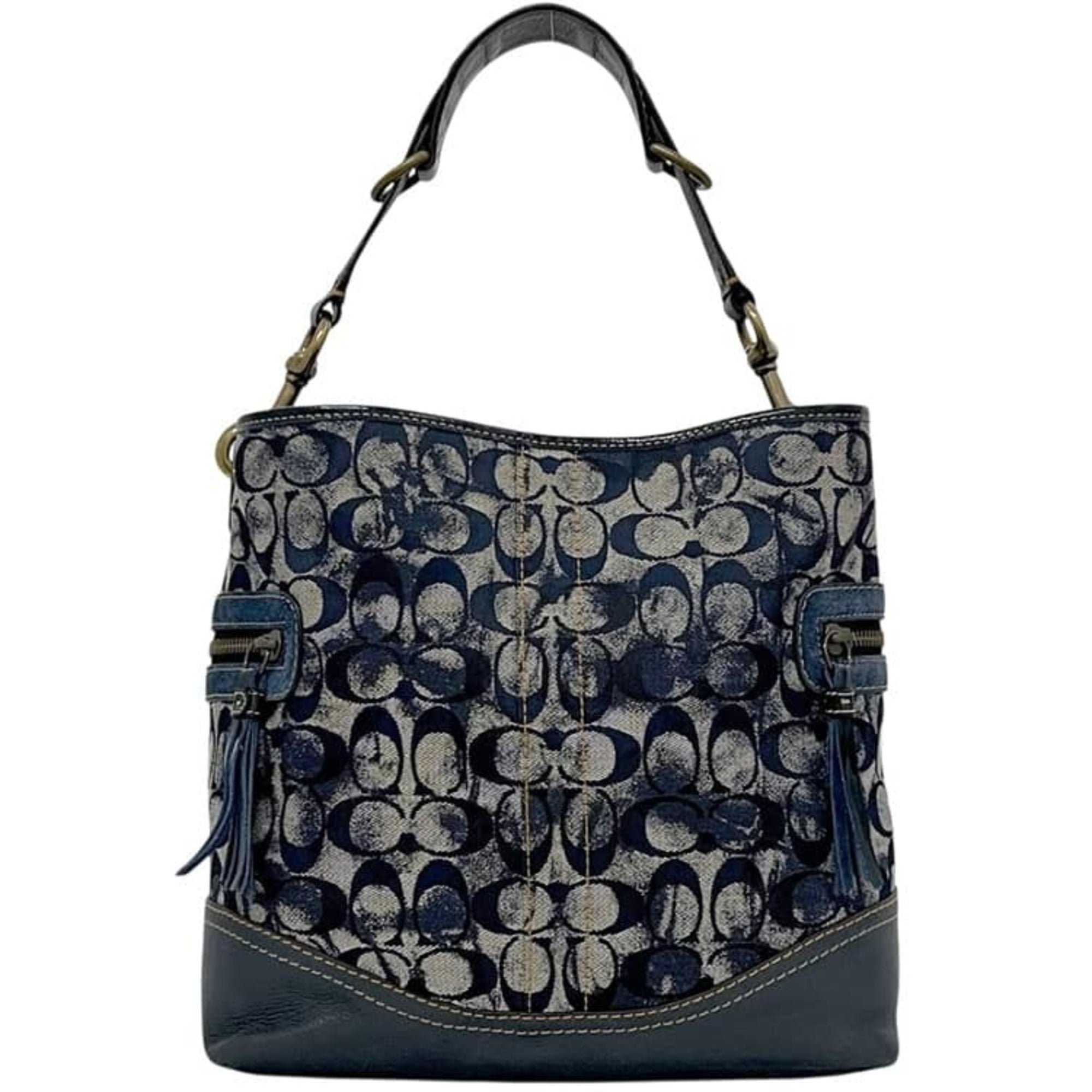 Coach Navy Leather Canvas Shoulder Bag (Pre-Owned)