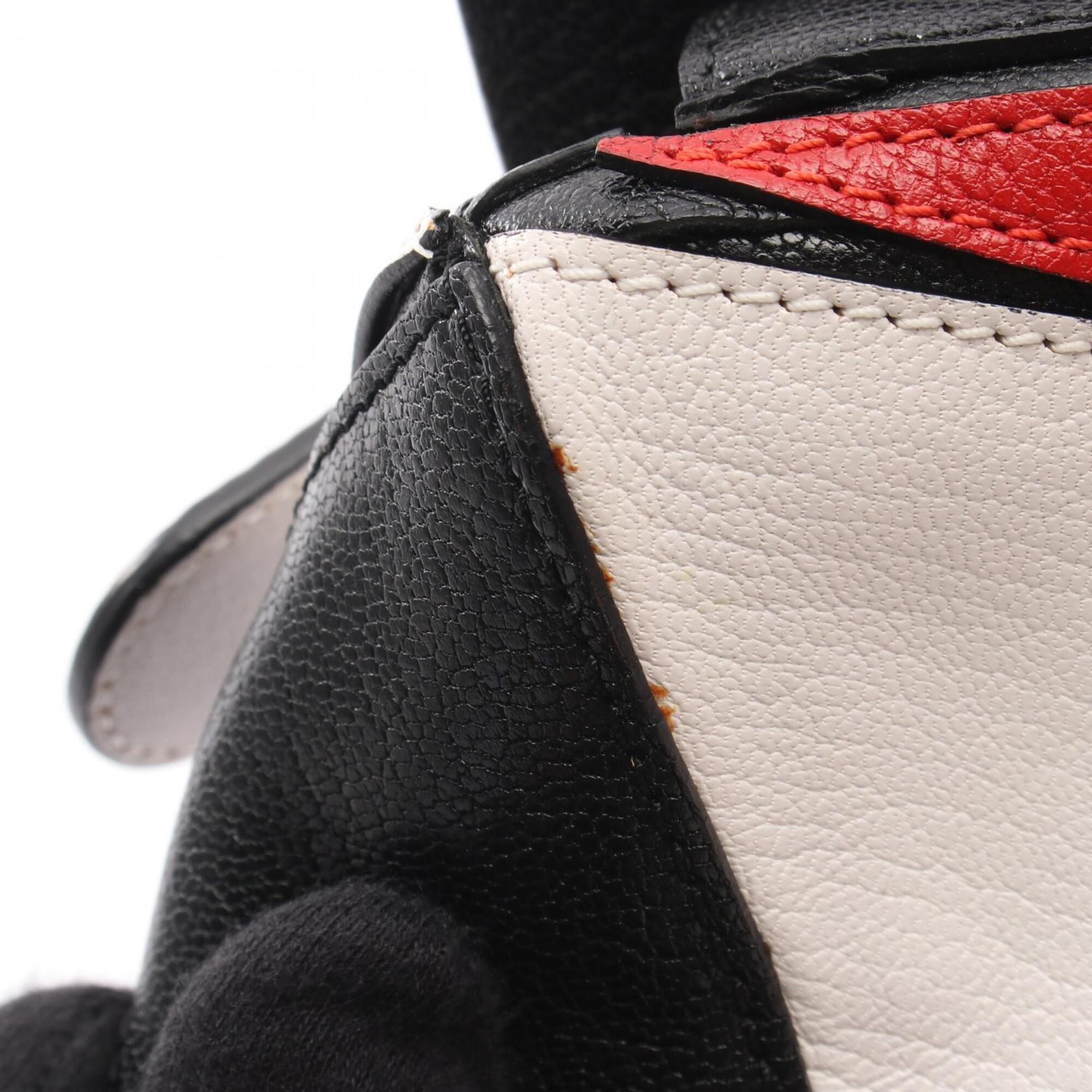 Loewe Puzzle Black Red Color White Leather Handbag (Pre-Owned)