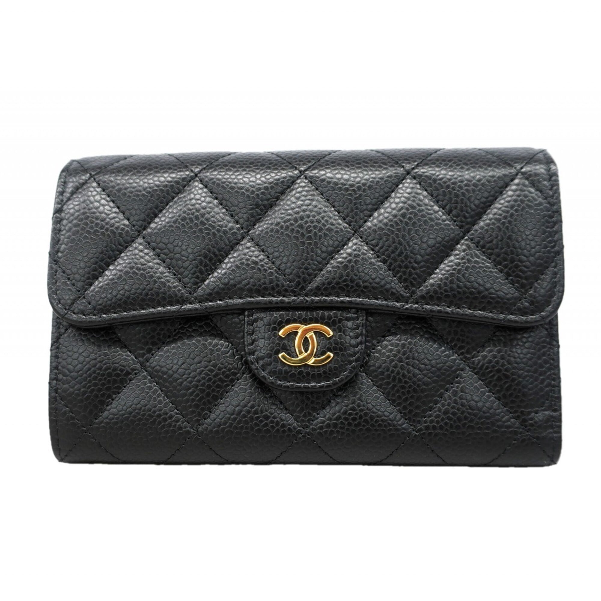 Chanel Black Grained Calfskin Wallet (Tri-Fold) (Pre-Owned)