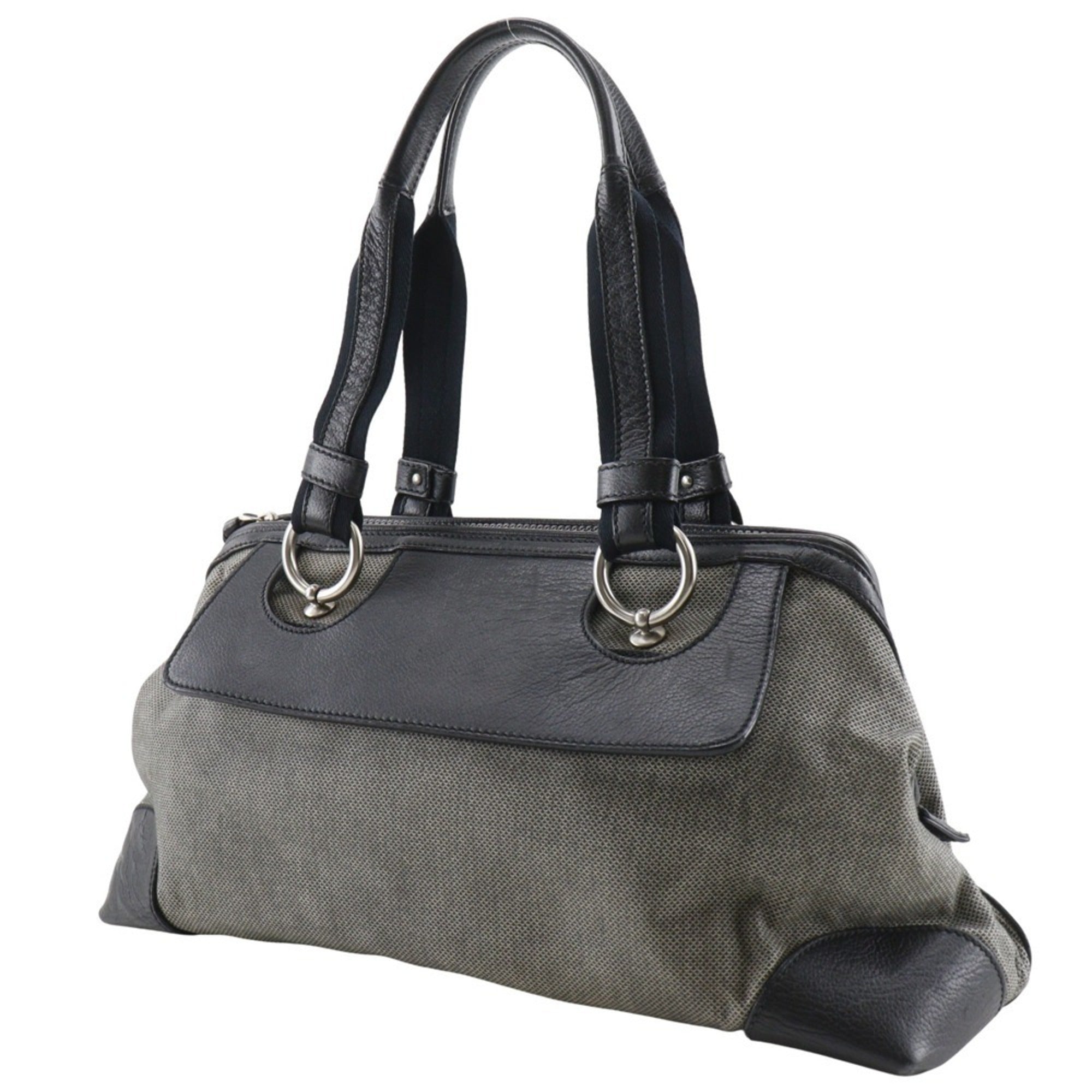 Bottega Veneta Black Gray Canvas Leather Tote Bag (Pre-Owned)