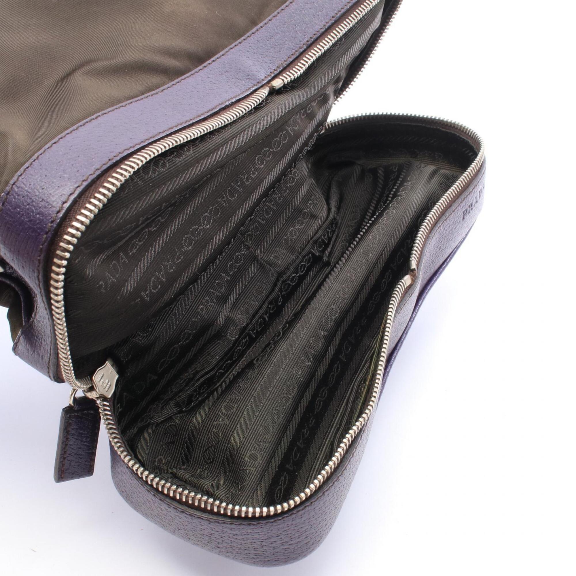 Prada Khaki Purple Nylon Leather Handbag (Pre-Owned)