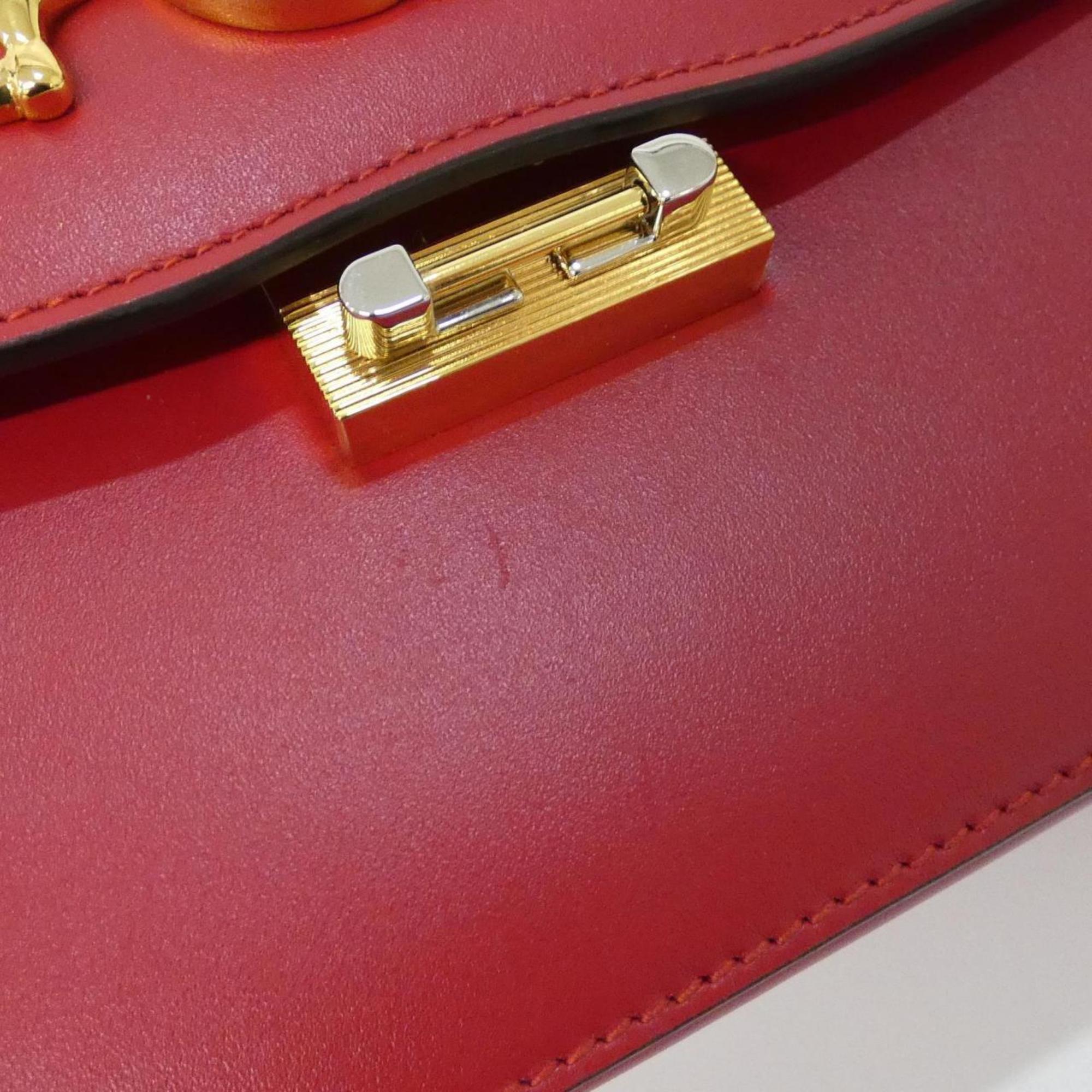 Gucci Red Color Leather Shoulder Bag (Pre-Owned)