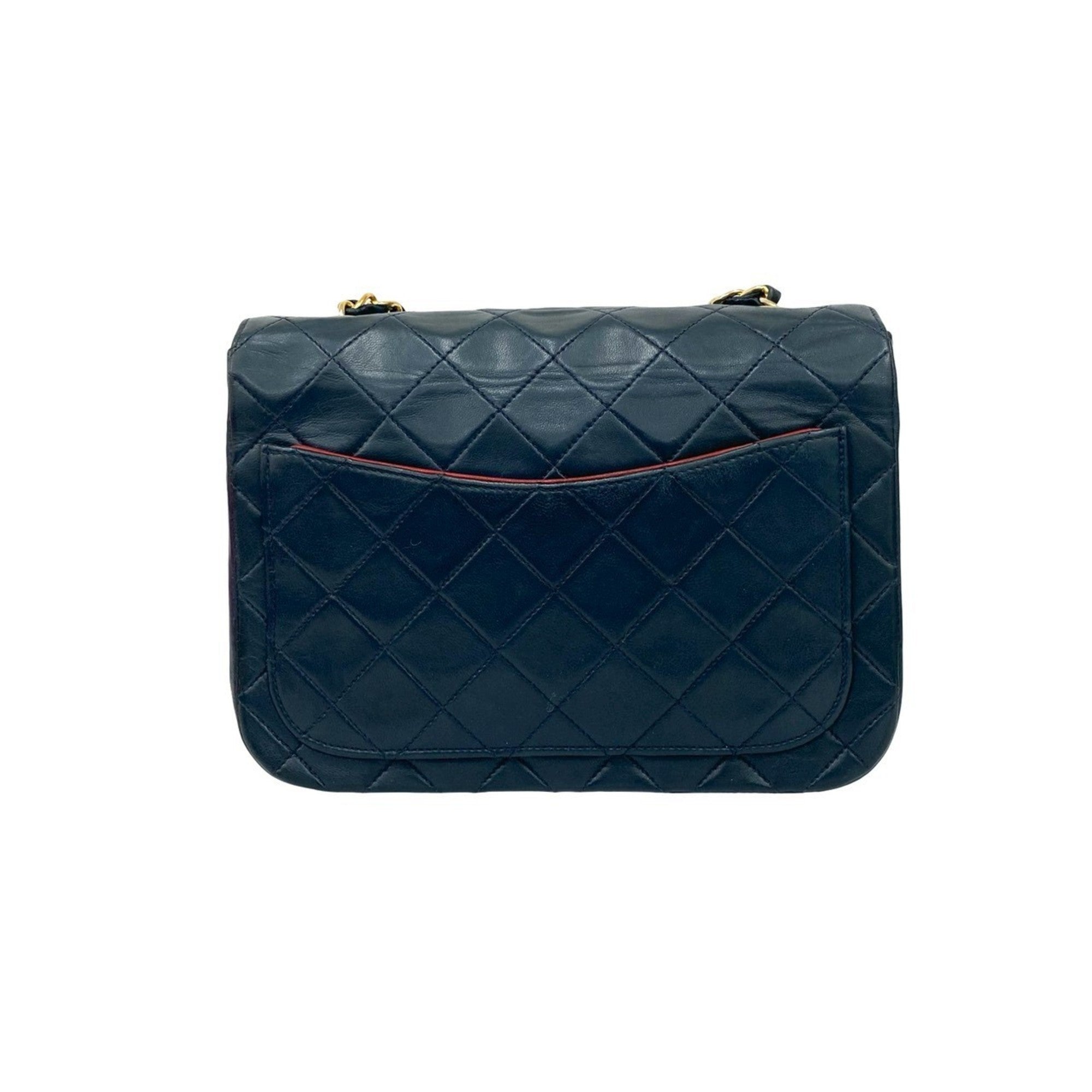 Chanel Navy Red Color Leather Shoulder Bag (Pre-Owned)