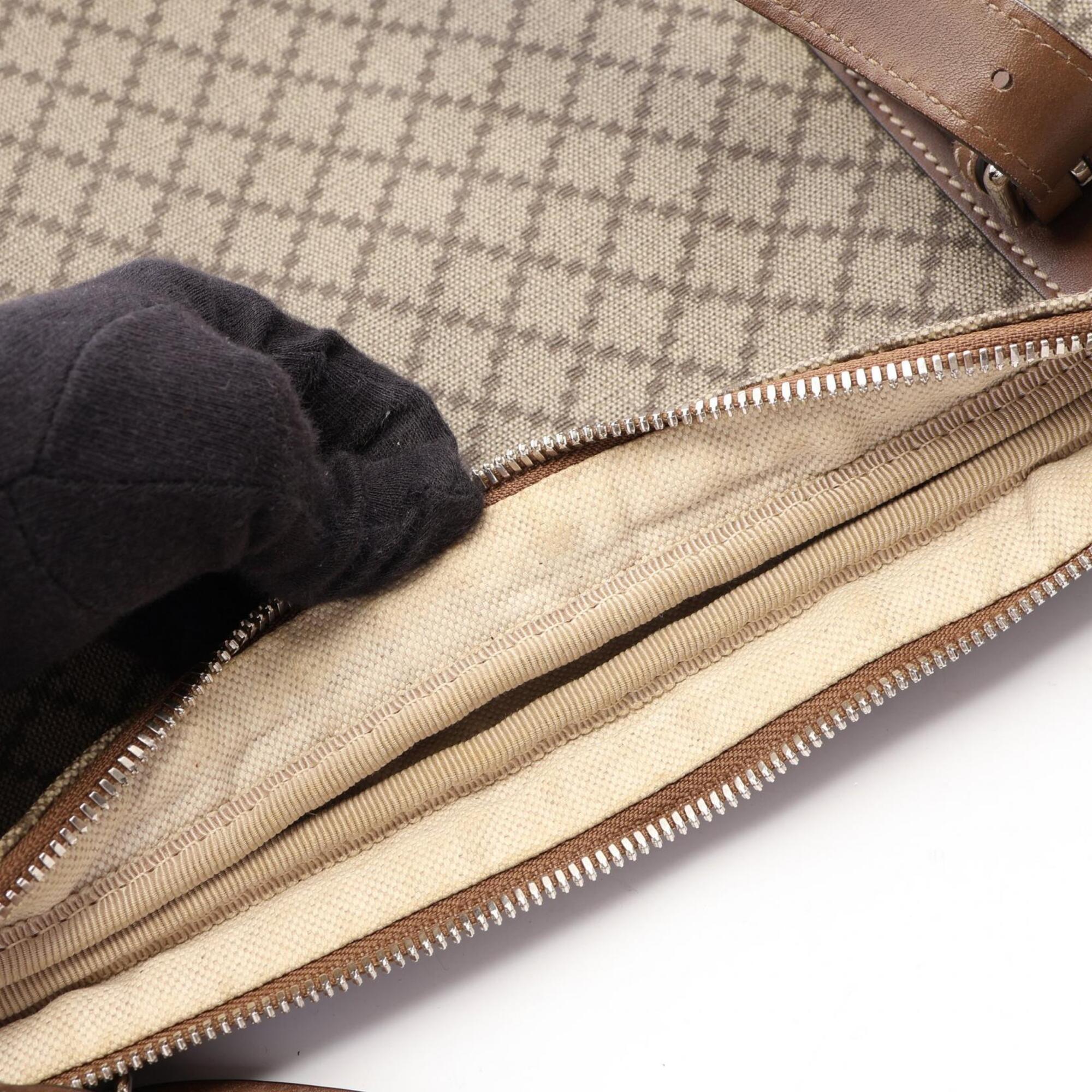 Gucci Beige Brown Coated Canvas Leather Briefcase Handbag (Pre-Owned)