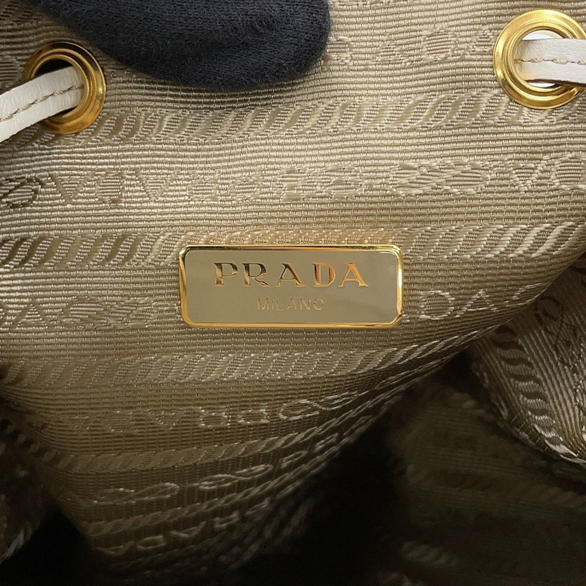 Prada Brown White Canvas Leather Handbag (Pre-Owned)