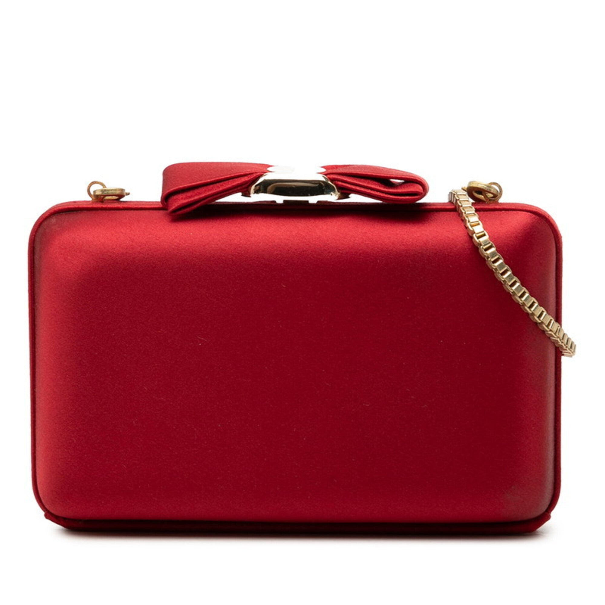 Salvatore Ferragamo Gold Red Color Satin Evening Bag Shoulder Bag (Pre-Owned)