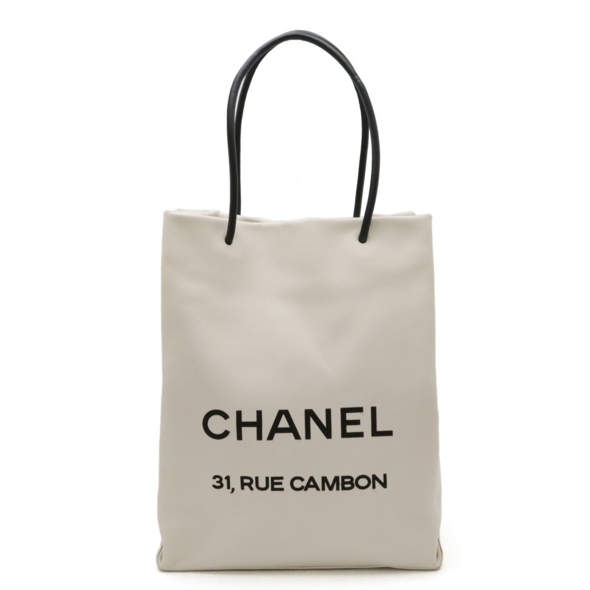 Chanel Black White Leather Shoulder Bag Tote Bag (Pre-Owned)