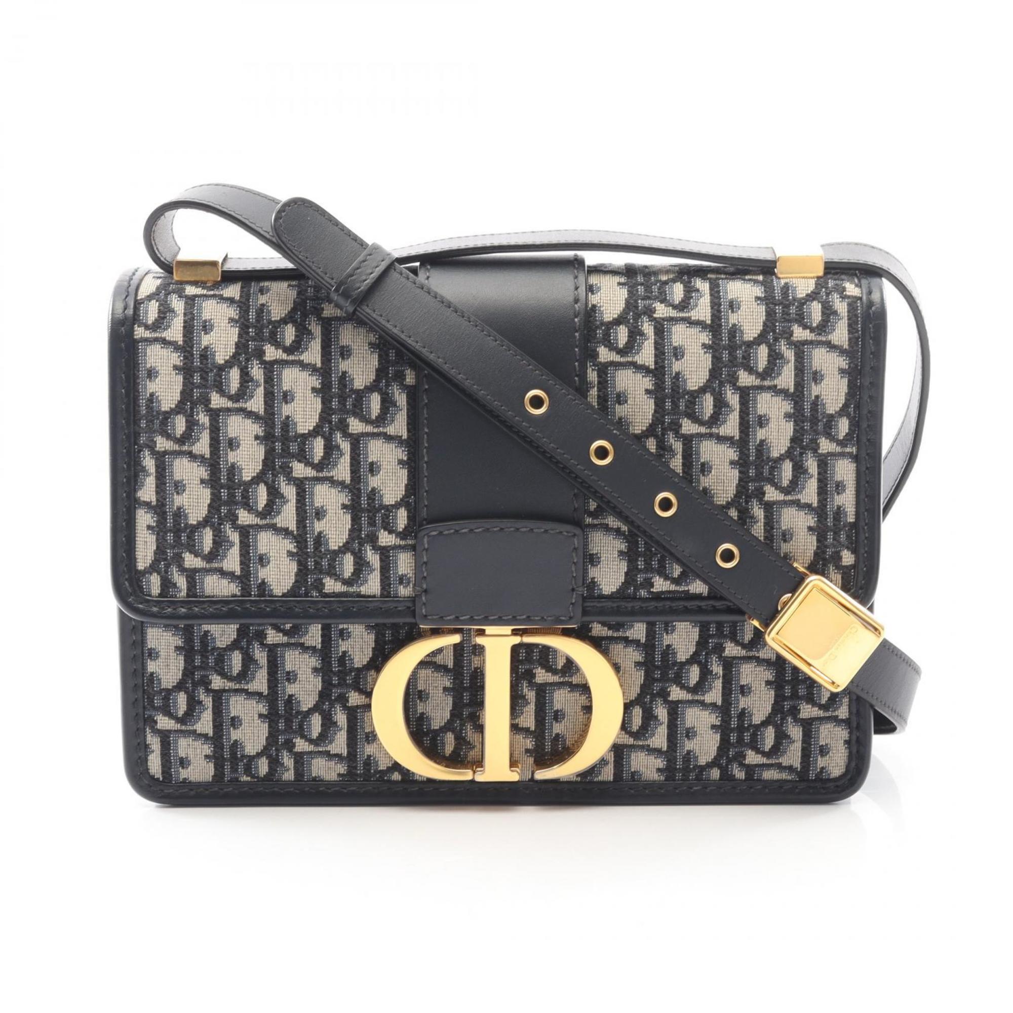 Christian Dior Beige Navy Canvas Leather Handbag Shoulder Bag (Pre-Owned)