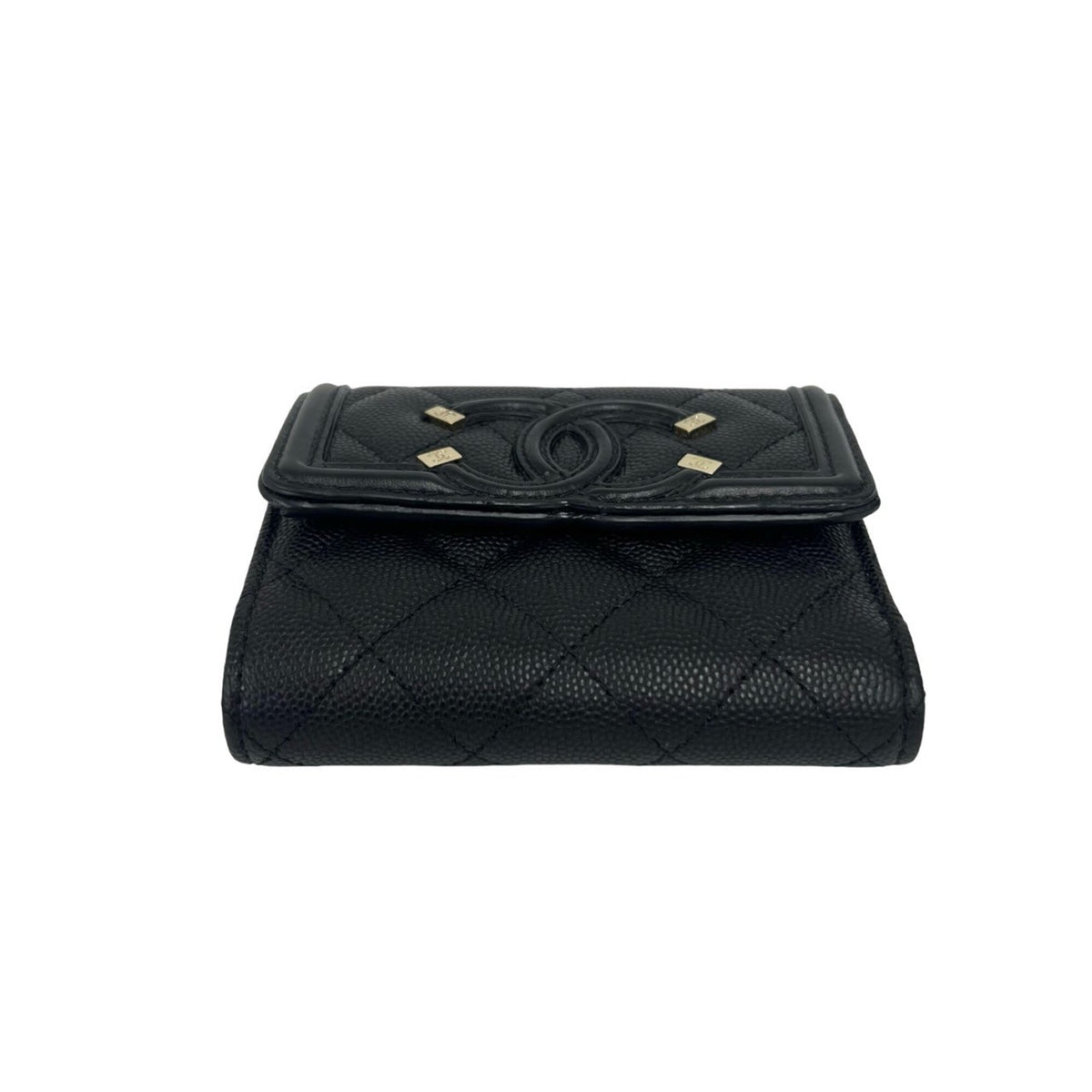 Chanel Black Grained Calfskin Wallet (Tri-Fold) (Pre-Owned)