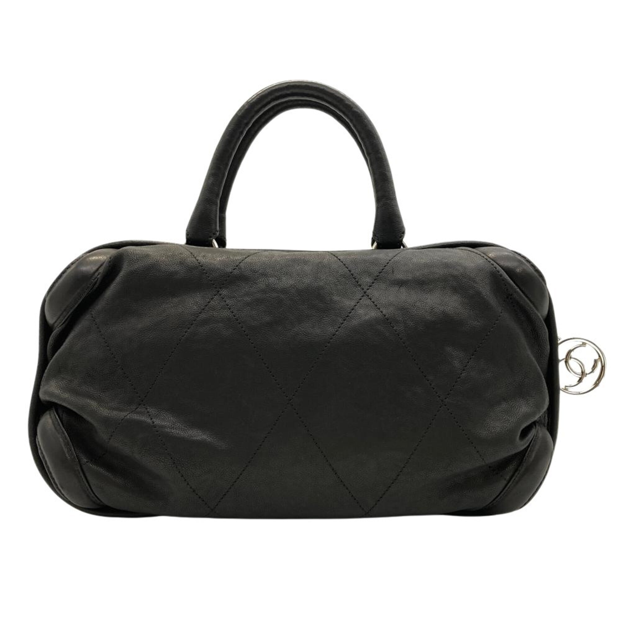 Chanel Black Leather Boston Bag Handbag (Pre-Owned)