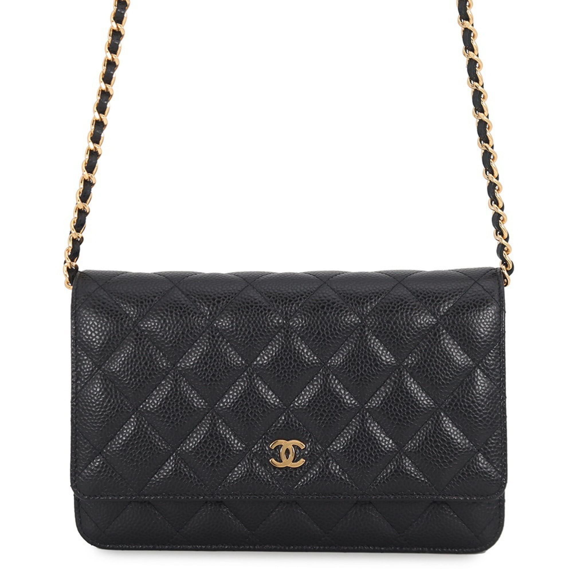 Chanel Black Grained Calfskin Chain/Shoulder Wallet (Pre-Owned)
