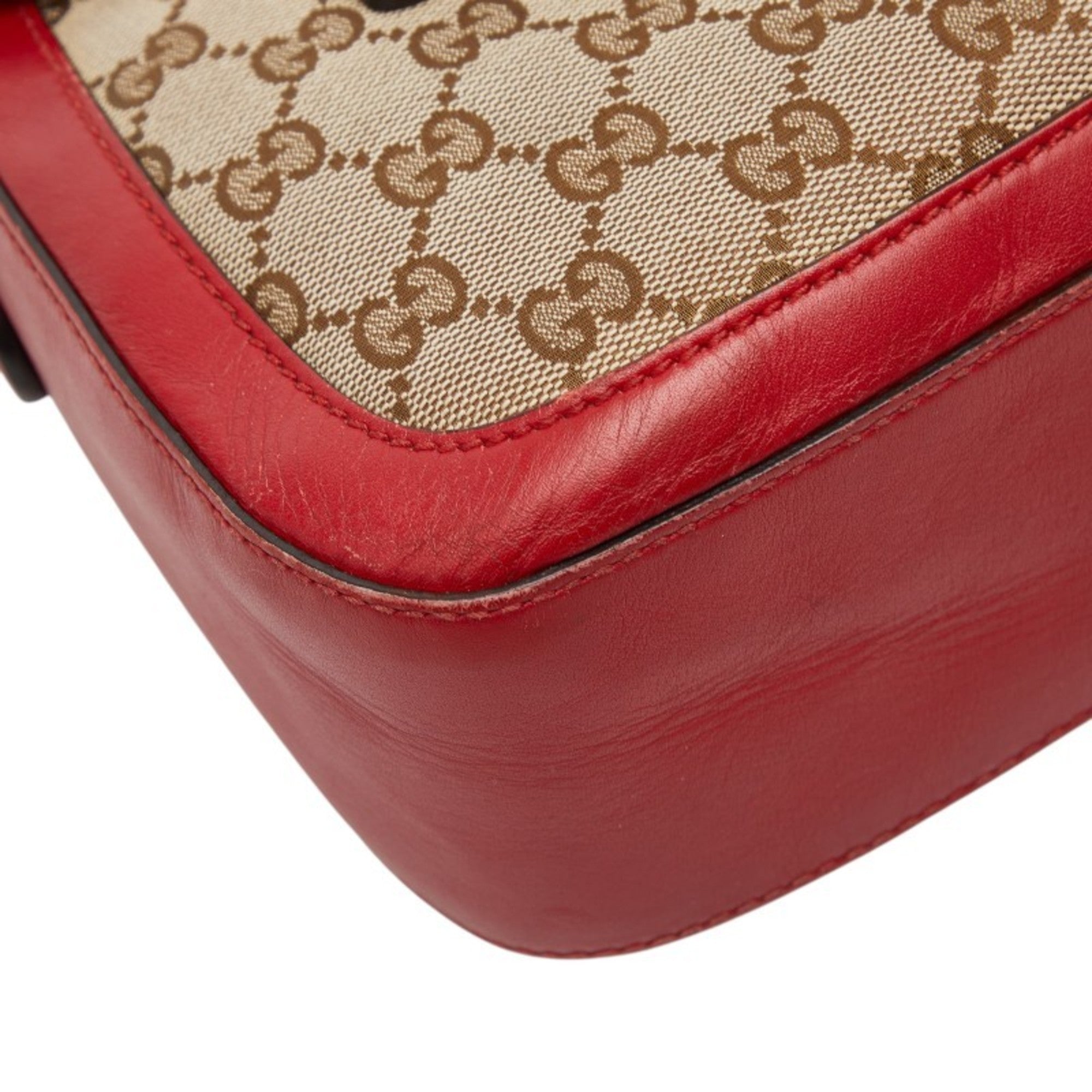 Gucci Beige Red Color Canvas Leather Shoulder Bag (Pre-Owned)