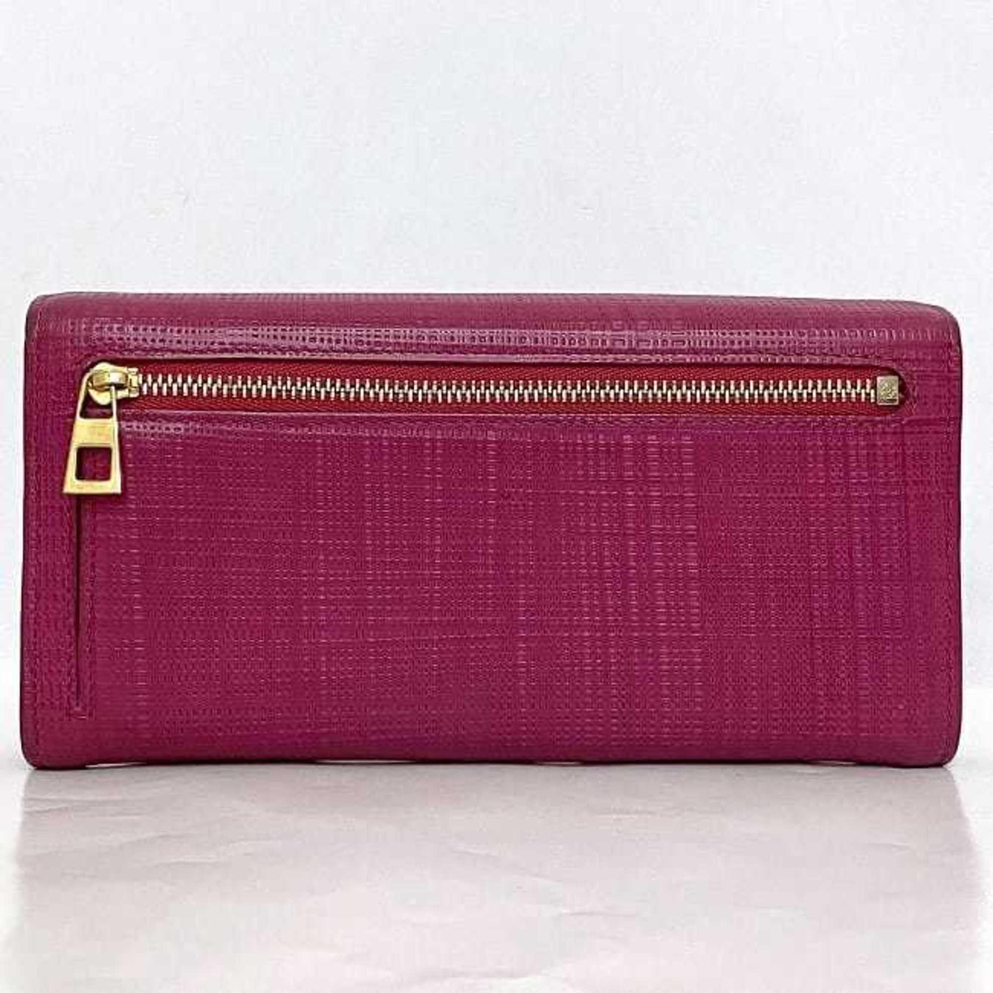 Loewe Linen Gold Pink Leather Long Wallet (Bi-Fold) (Pre-Owned)