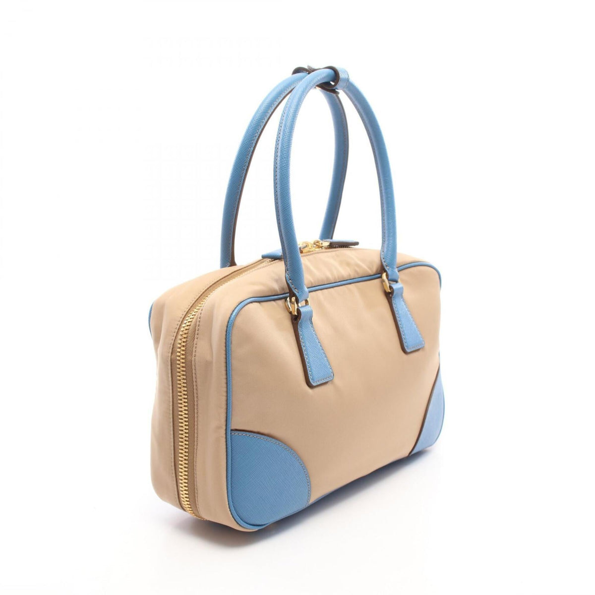 Prada Beige Blue Nylon Saffiano Triangle Handbag (Pre-Owned)