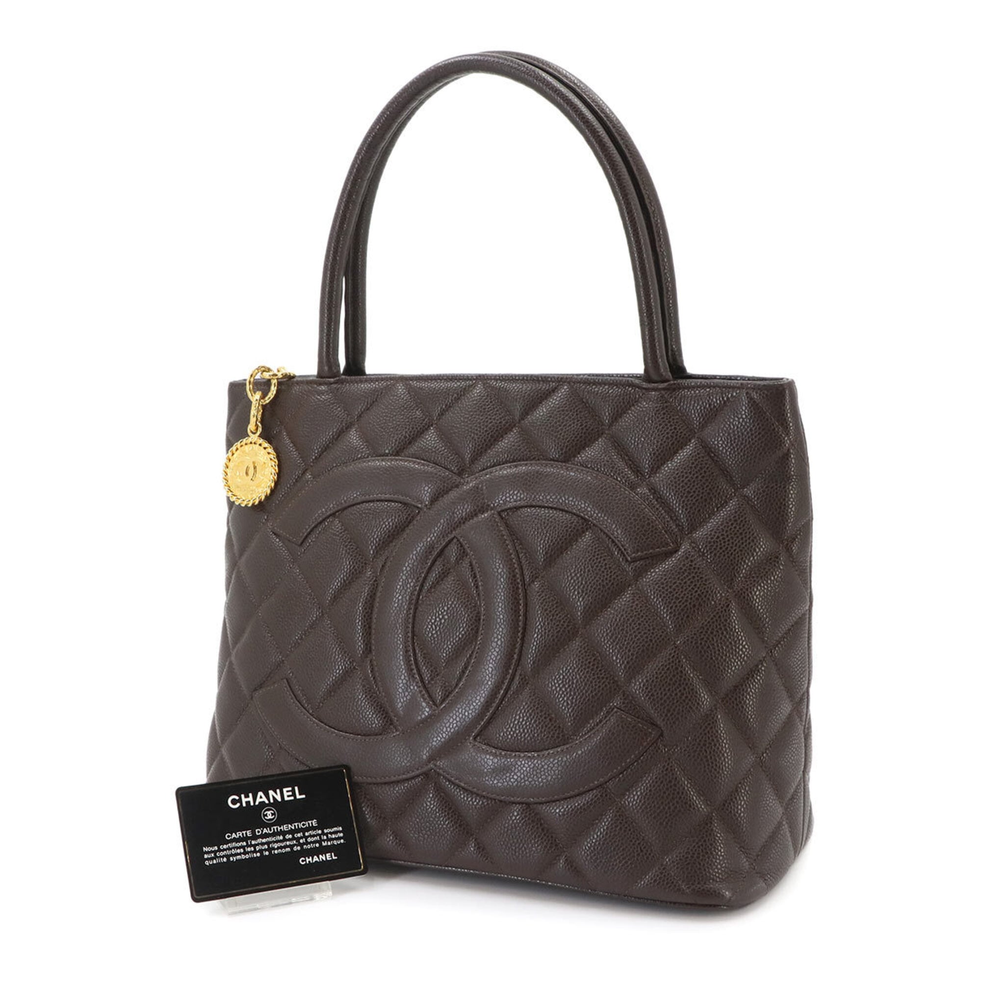 Chanel Dark Brown Grained Calfskin Handbag Tote Bag (Pre-Owned)