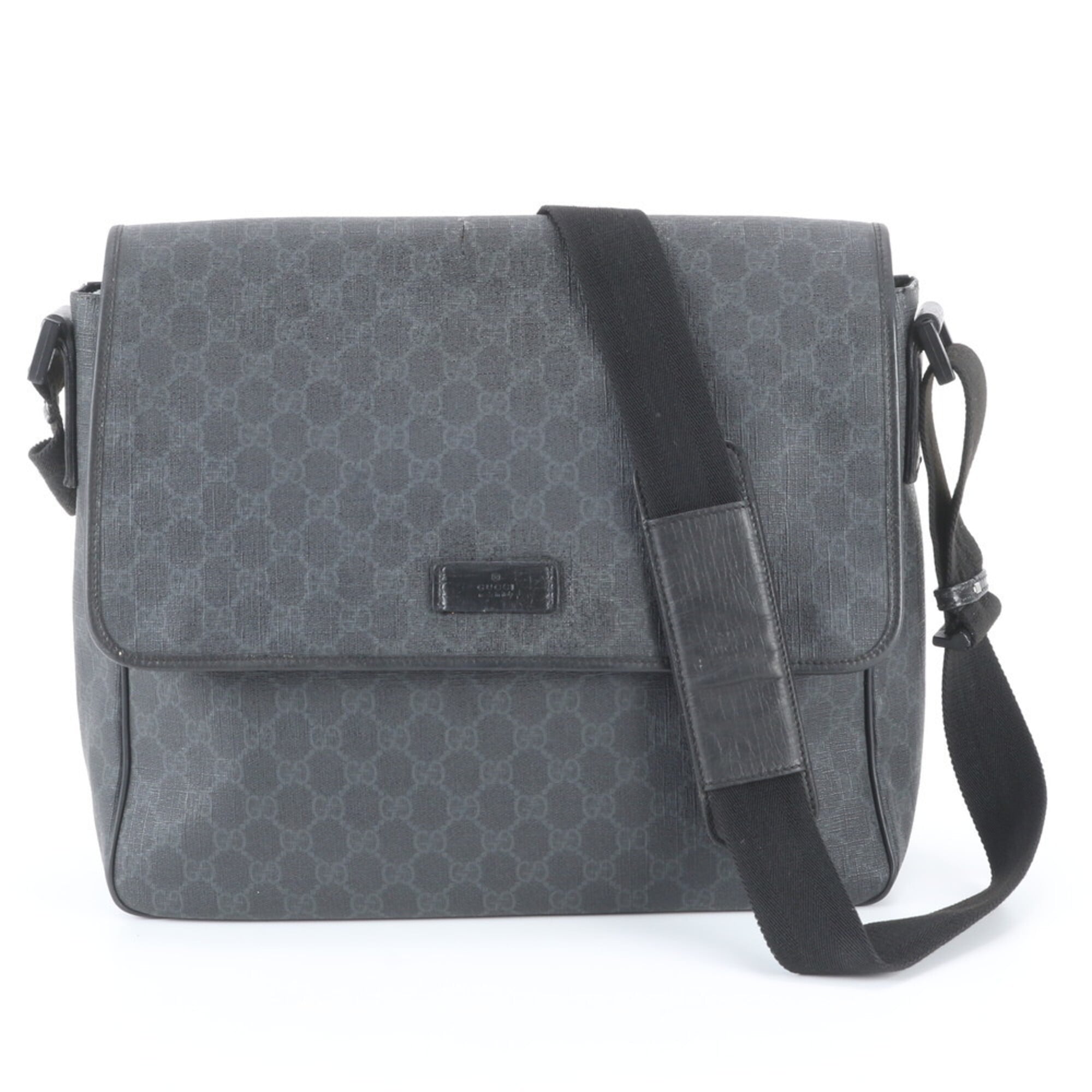 Gucci Black Leather Coated Canvas Messenger Bag Shoulder Bag Tote Bag (Pre-Owned)