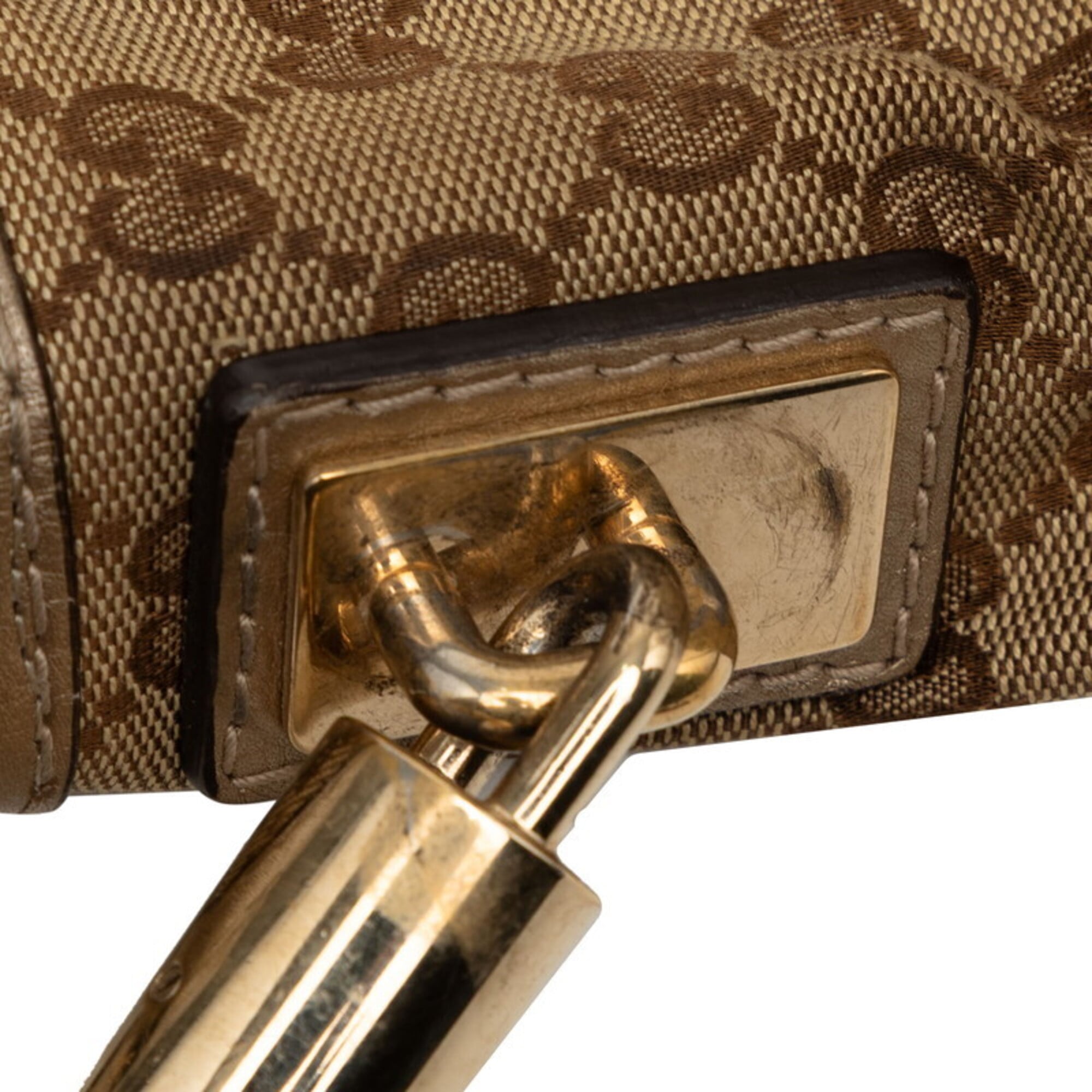 Gucci Beige Gold Canvas Leather Handbag Shoulder Bag (Pre-Owned)