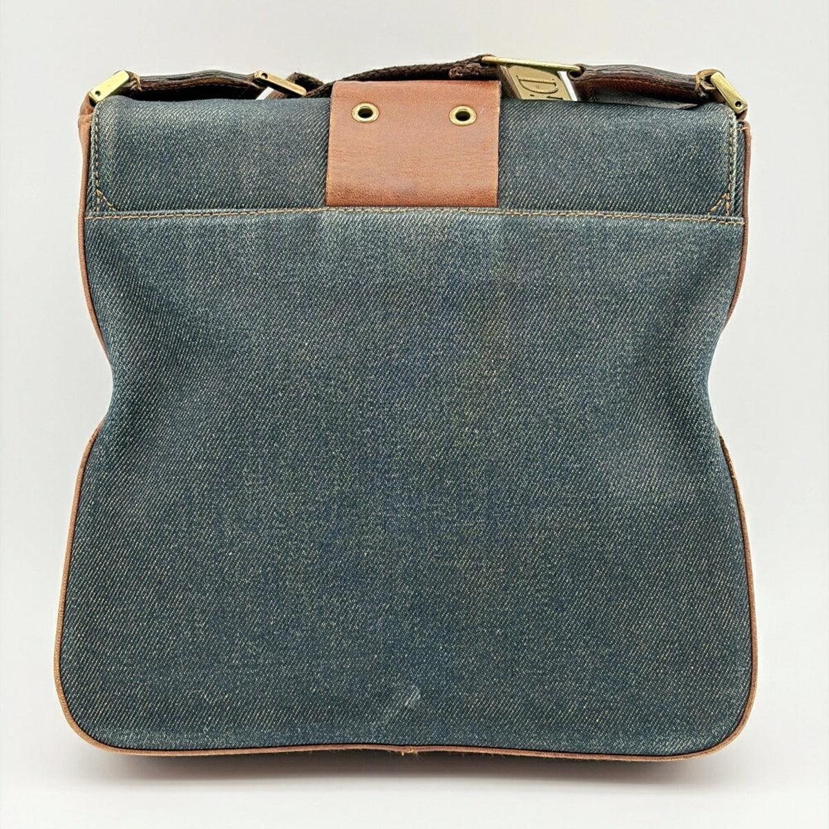 Christian Dior Brown Navy Denim Leather Shoulder Bag (Pre-Owned)