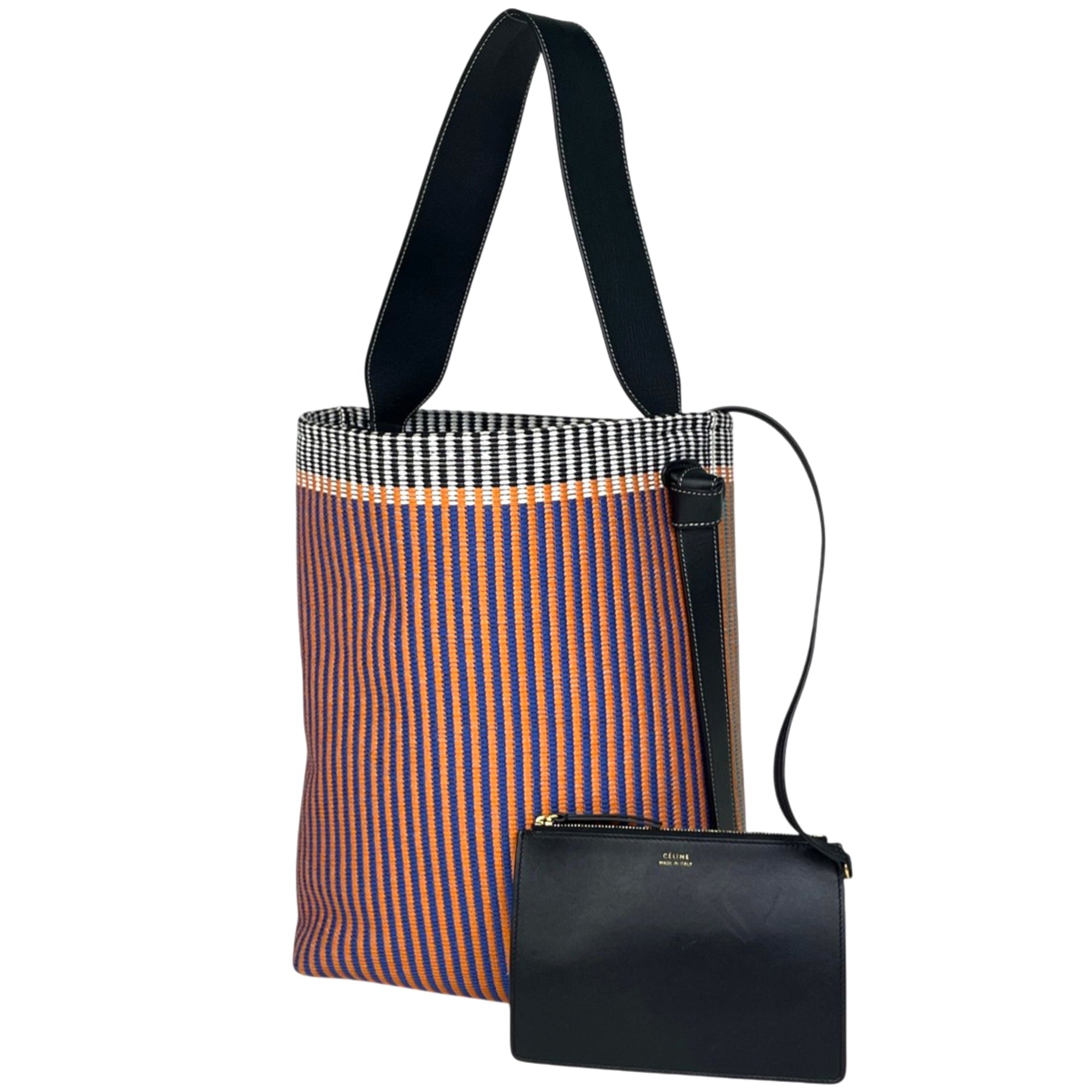 Celine Blue Multi-Color Orange Fabric Leather Shoulder Bag (Pre-Owned)
