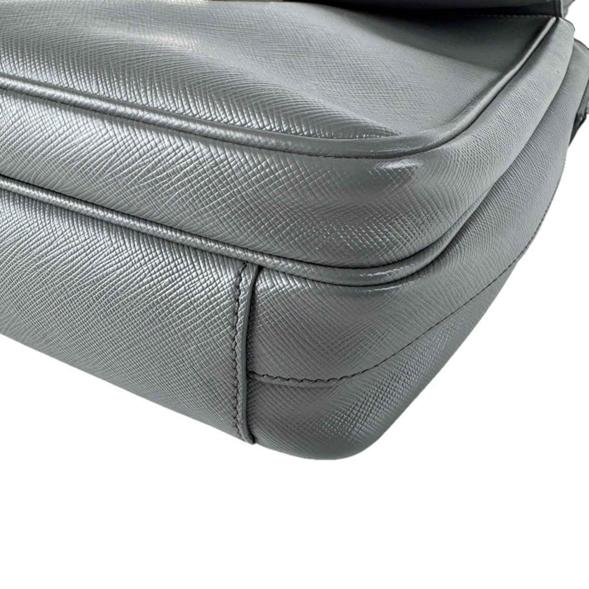 Prada Gray Leather Shoulder Bag (Pre-Owned)