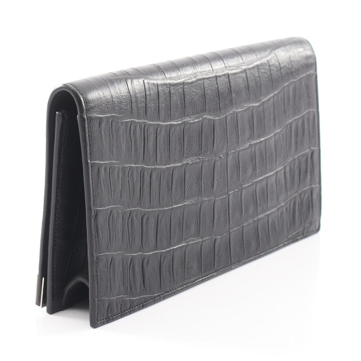 Yves Saint Laurent Black Leather Clutch Bag Handbag (Pre-Owned)