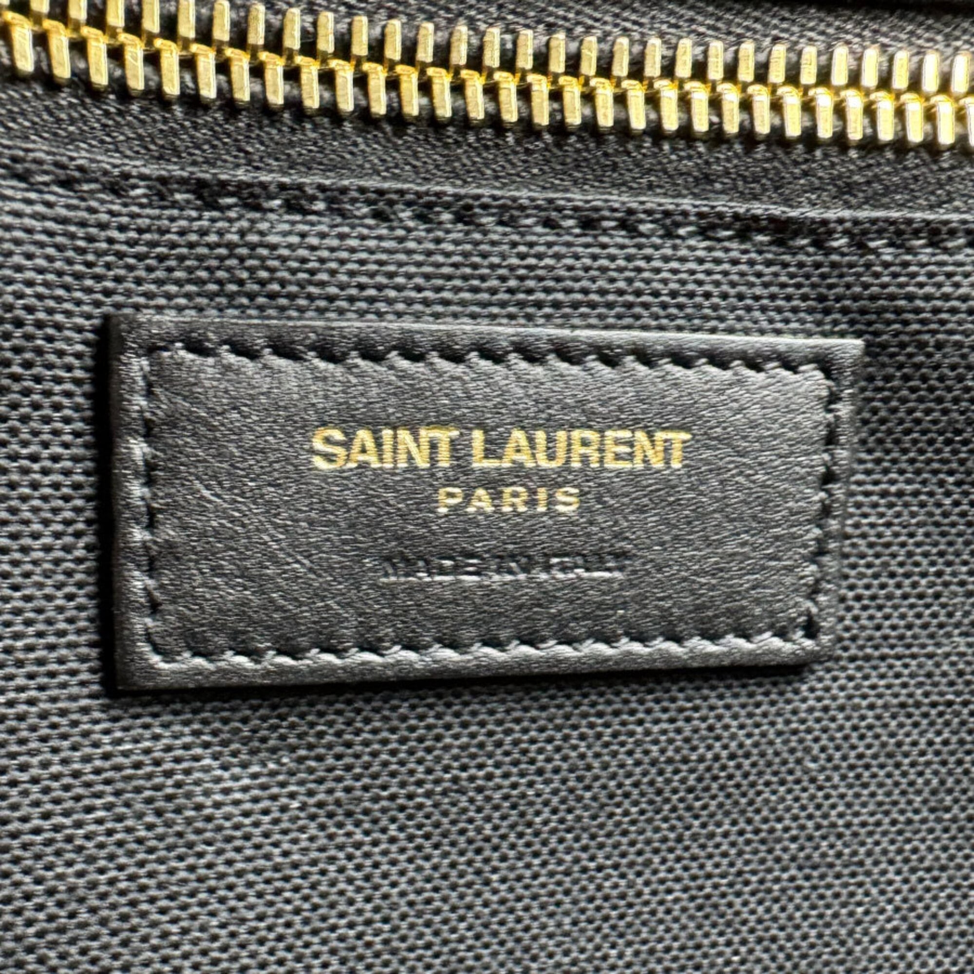 Saint Laurent Beige Black Ivory Canvas Leather Handbag Tote Bag (Pre-Owned)