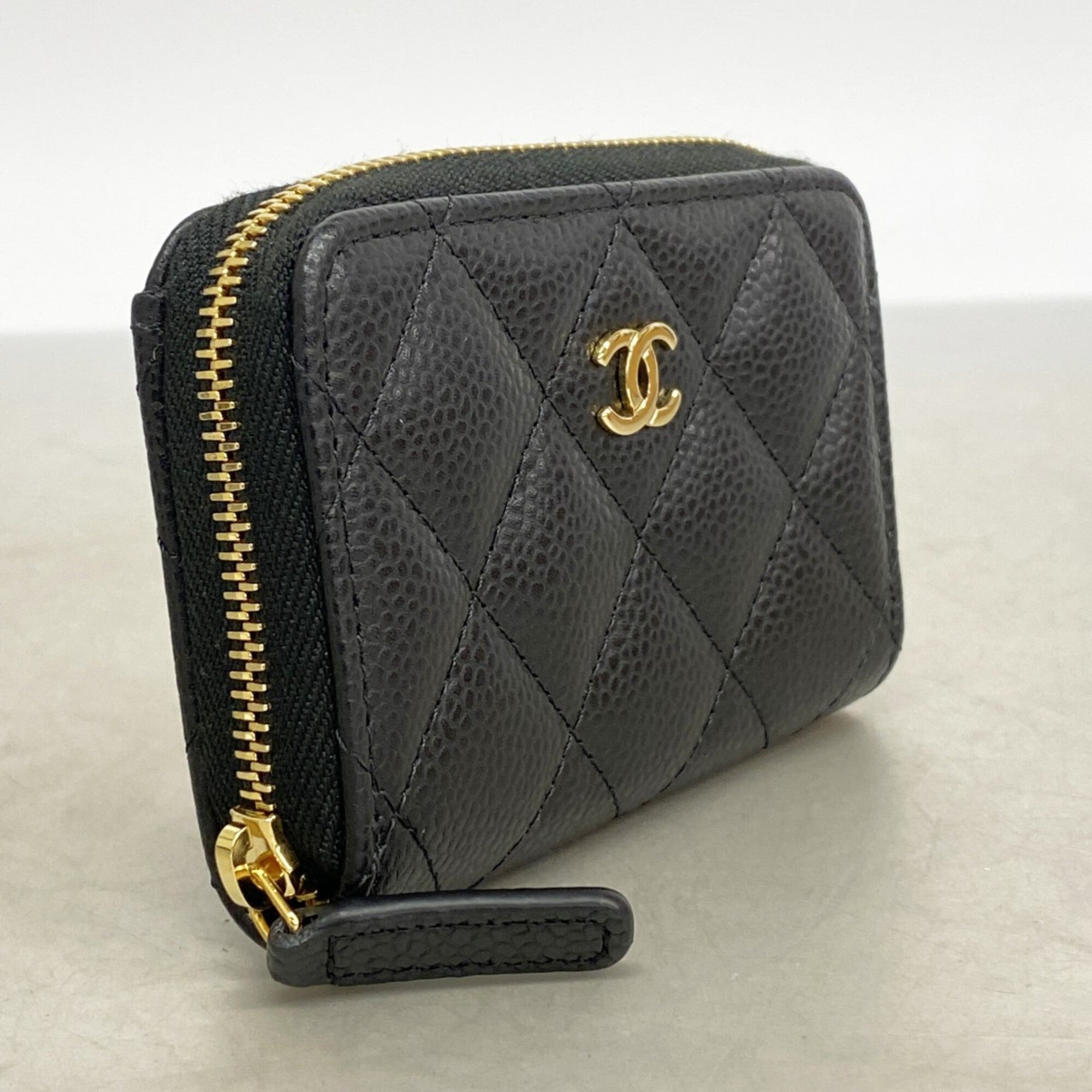Chanel Black Grained Calfskin Wallet (Tri-Fold) (Pre-Owned)