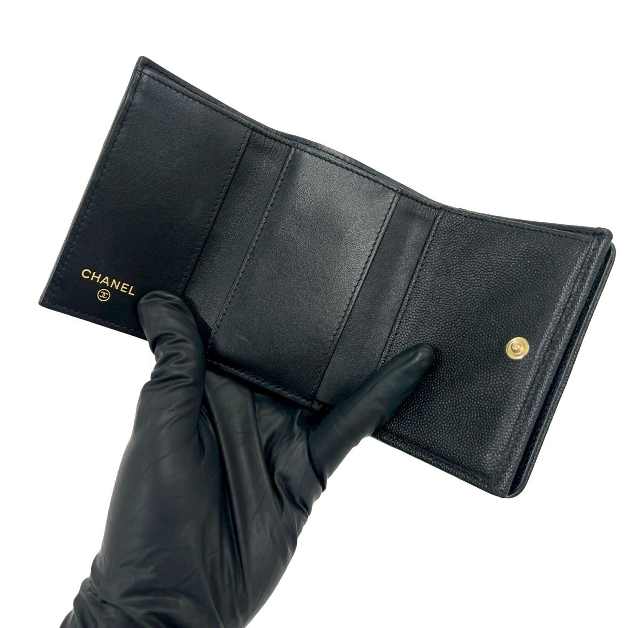 Chanel Black Grained Calfskin Wallet (Tri-Fold) (Pre-Owned)
