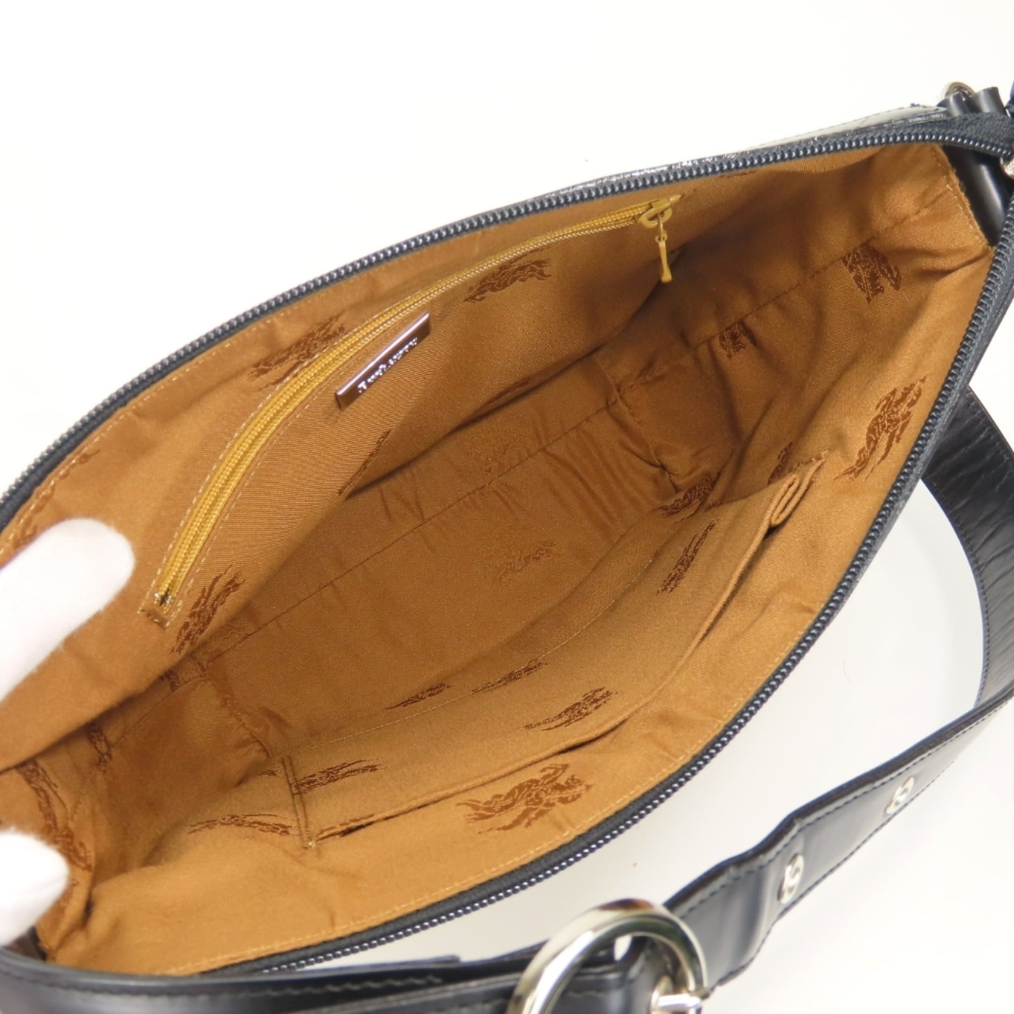 Burberry Beige Black Canvas Leather Shoulder Bag (Pre-Owned)