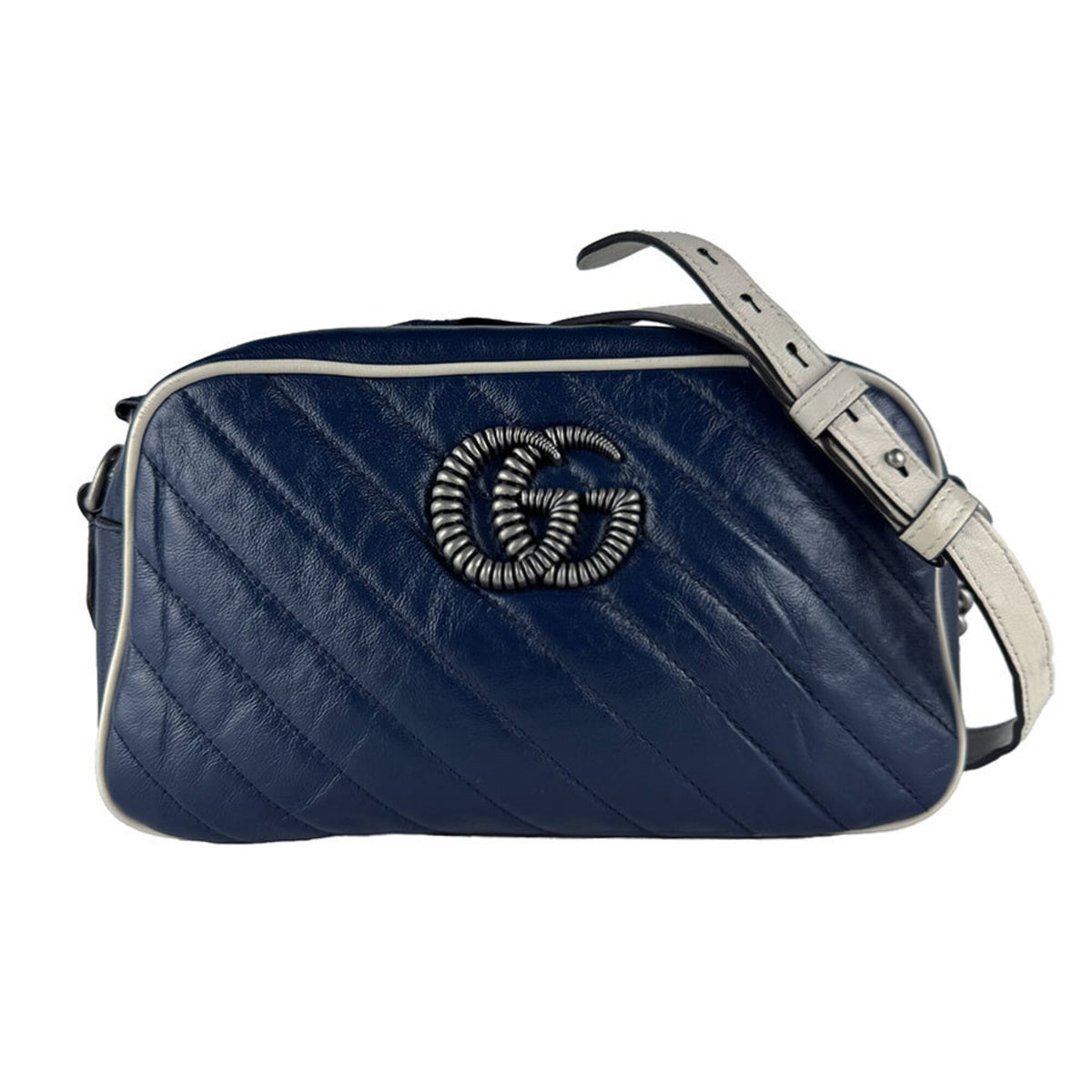 Gucci Ivory Navy Leather Shoulder Bag (Pre-Owned)