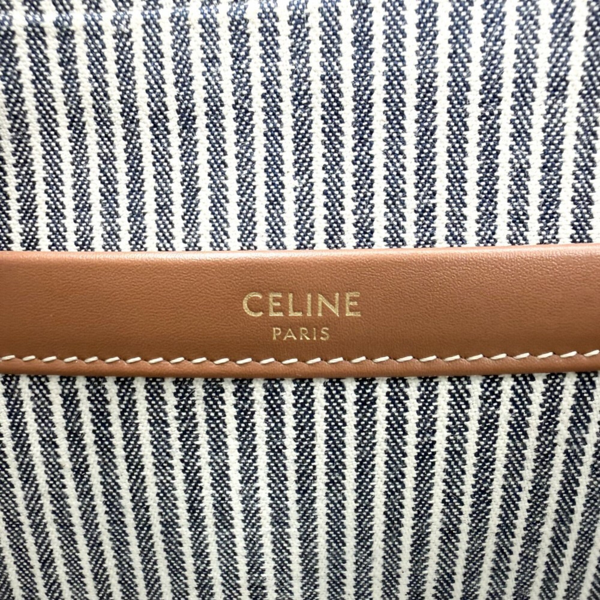 Celine Navy White Canvas Handbag Shoulder Bag Tote Bag (Pre-Owned)
