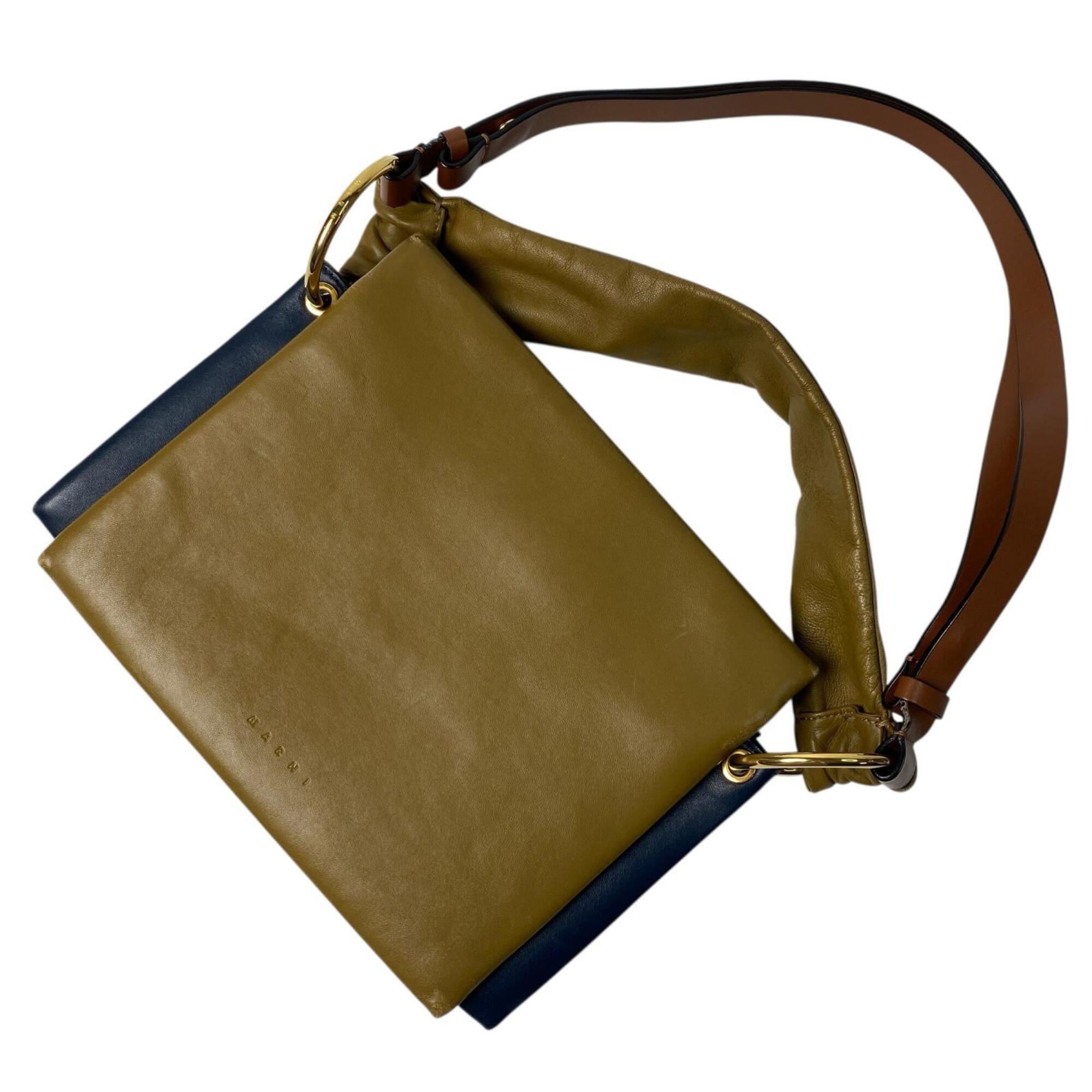 Marni Blue Khaki Leather Handbag Shoulder Bag (Pre-Owned)