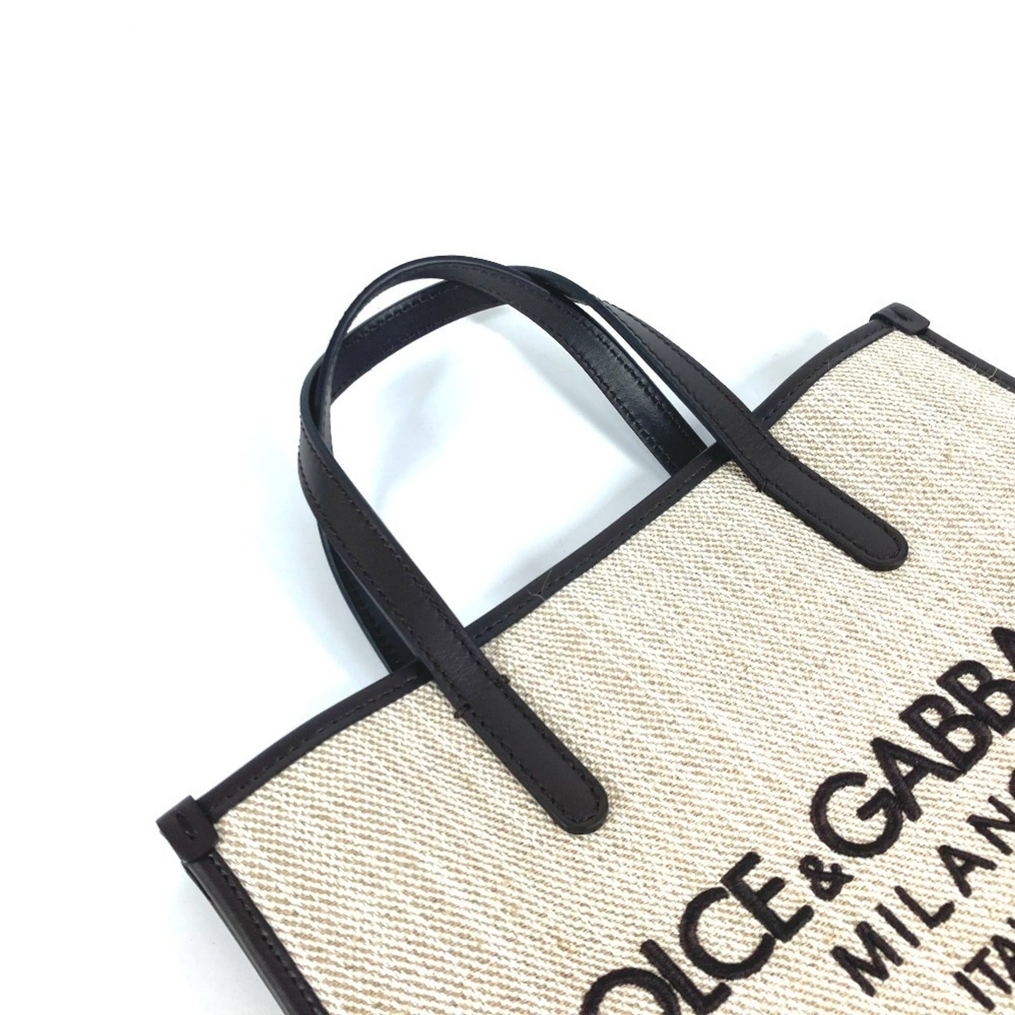 Dolce & Gabbana Beige Brown Canvas Leather Shoulder Bag Tote Bag (Pre-Owned)