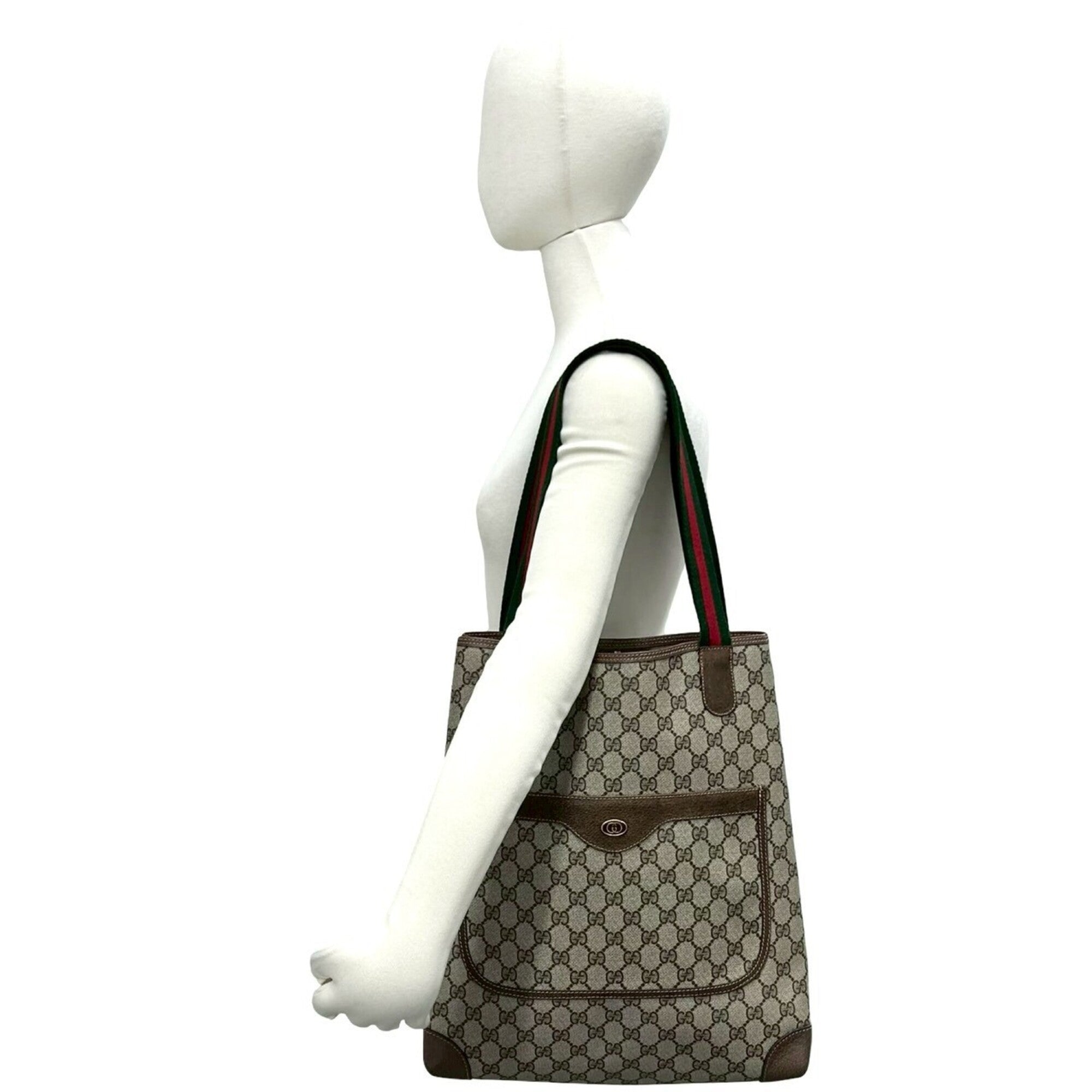 Gucci Brown Green Red Color Pvc Leather Handbag Tote Bag (Pre-Owned)