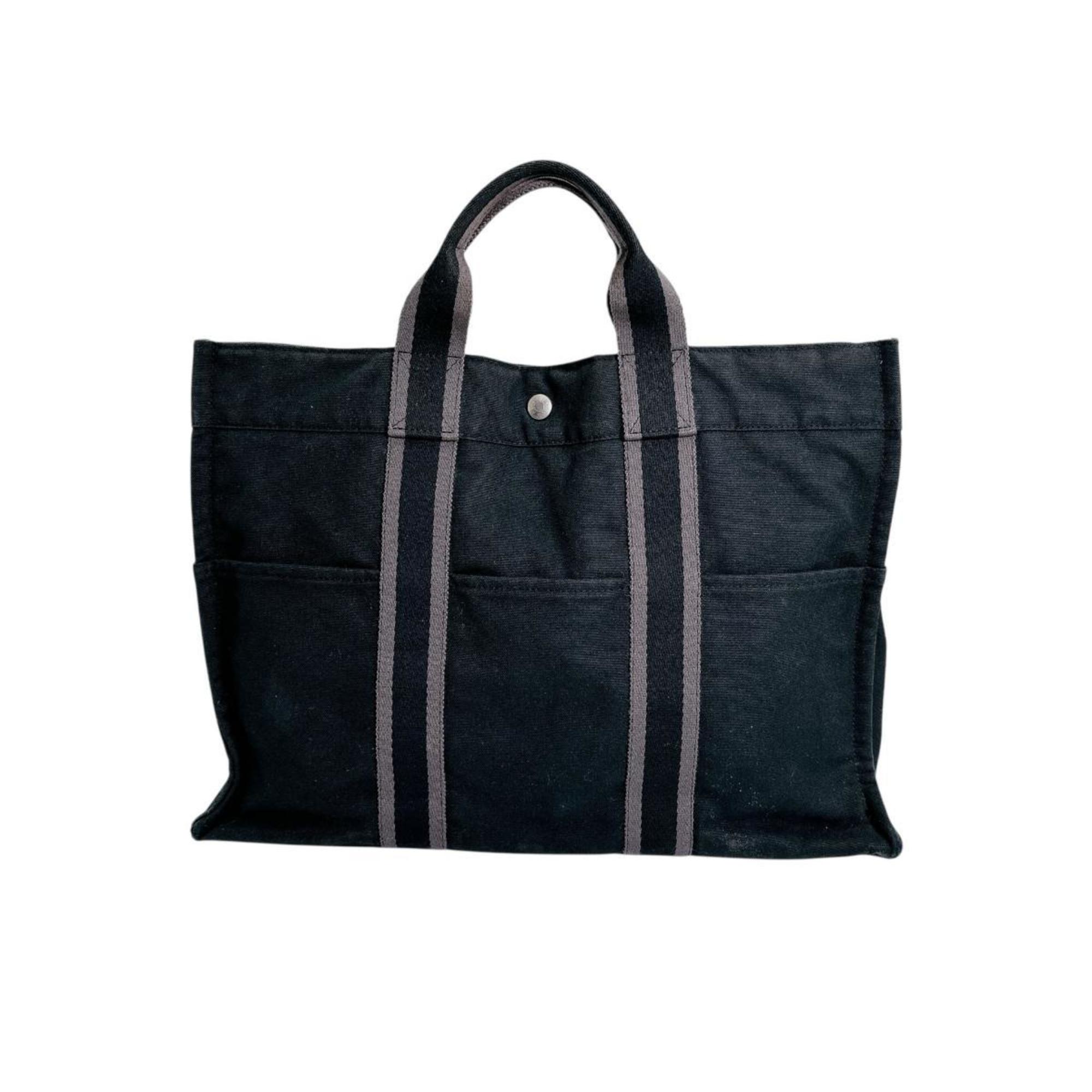 Hermes Black Canvas Handbag Tote Bag (Pre-Owned)