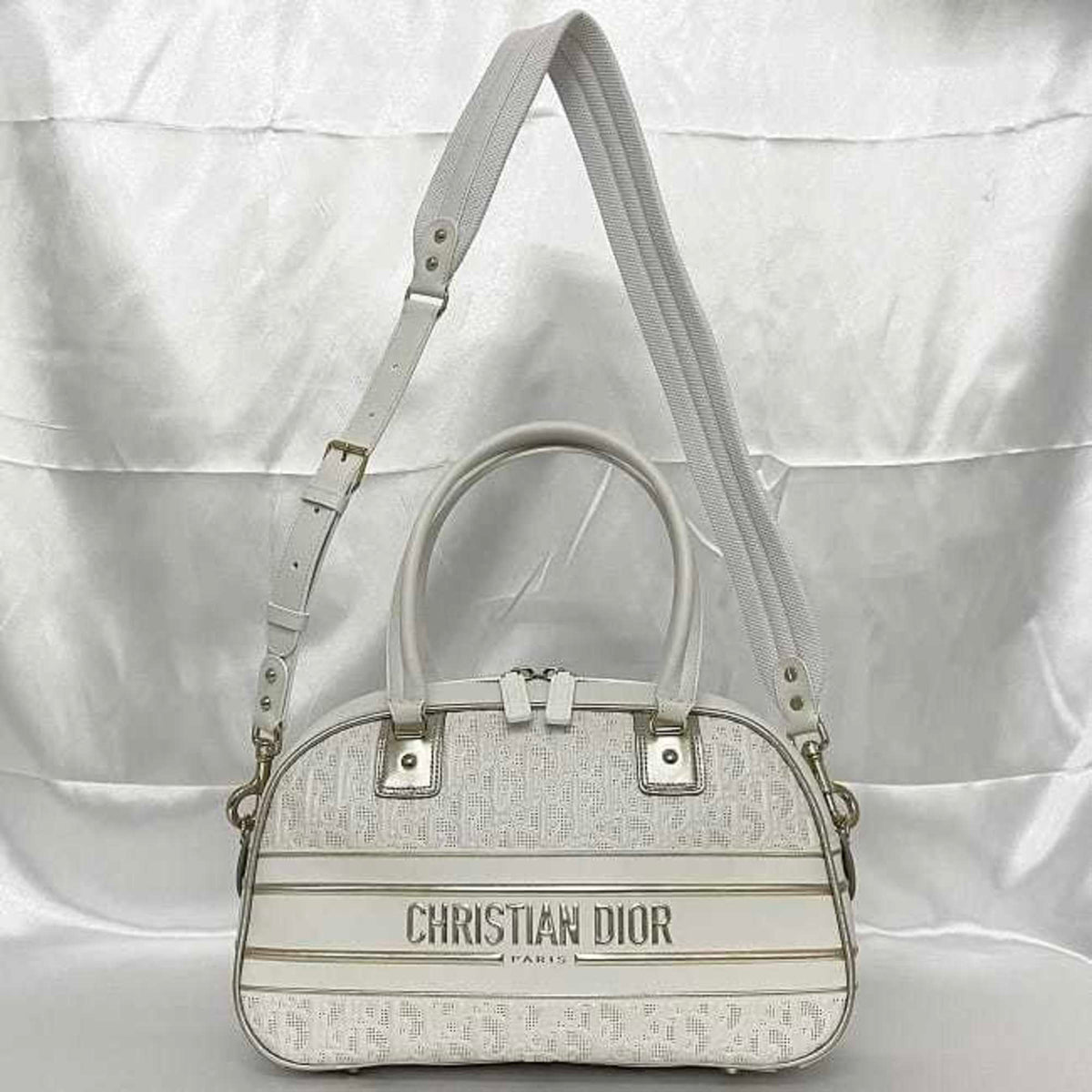 Christian Dior Trotter White Leather Rubber Boston Bag Handbag (Pre-Owned)